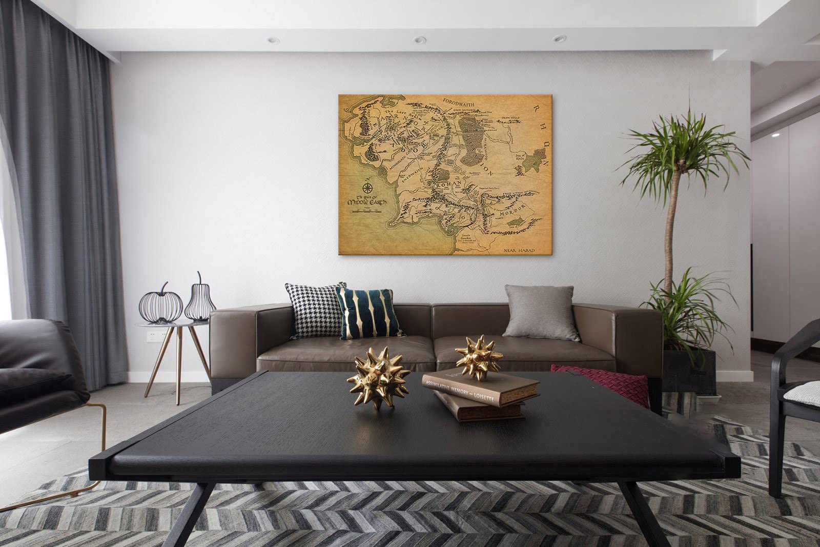 Large World Map Canvas Wall Art, The Rings Map Canvas Prints, Middle Earth Map Painting Picture For Living Room Wall Decor, Vint