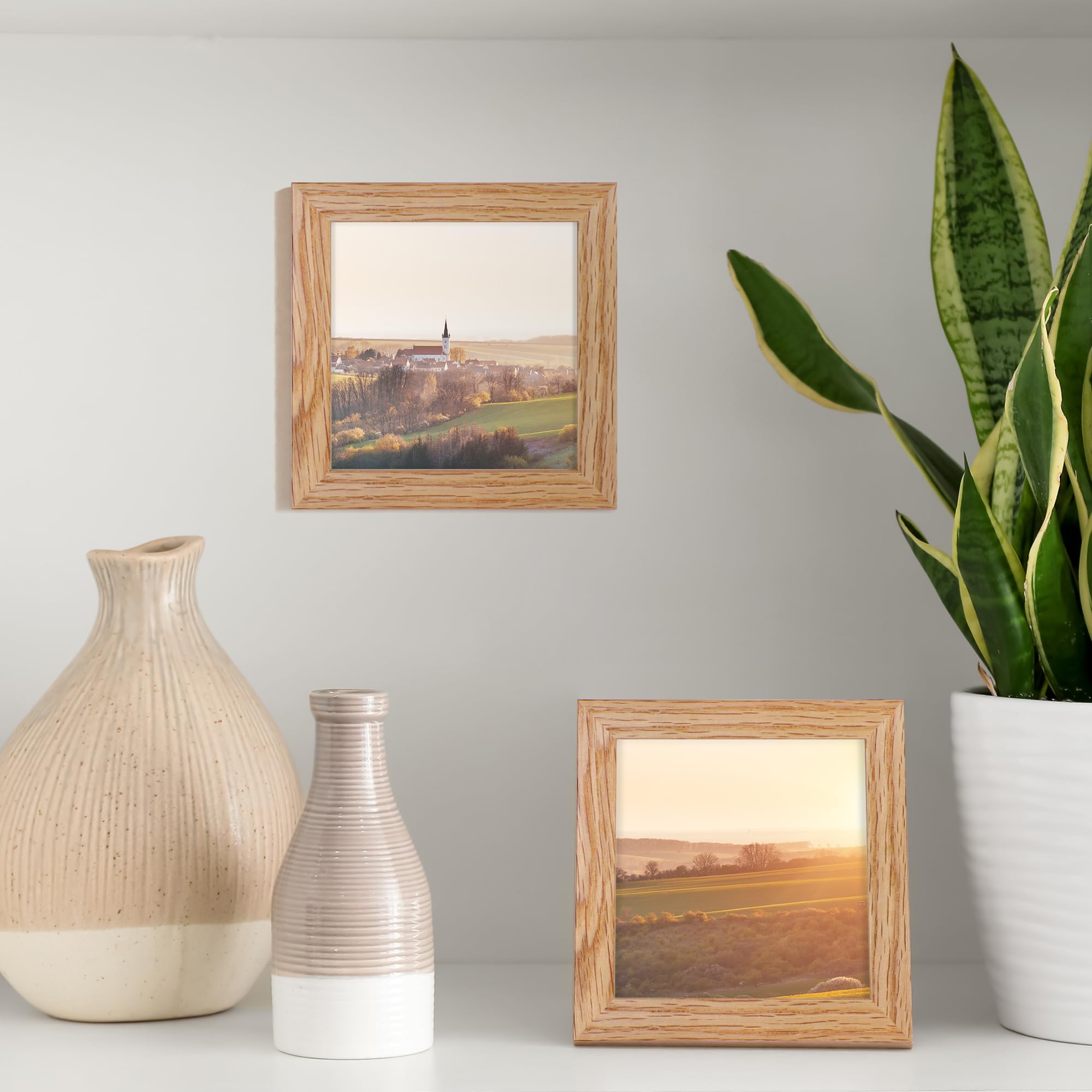 Picture Frame, Rustic Oak Wood Picture Frames with Mat & Real Glass, Oak Poster Frame, Photo Frames for Wall and Tabletop Displa