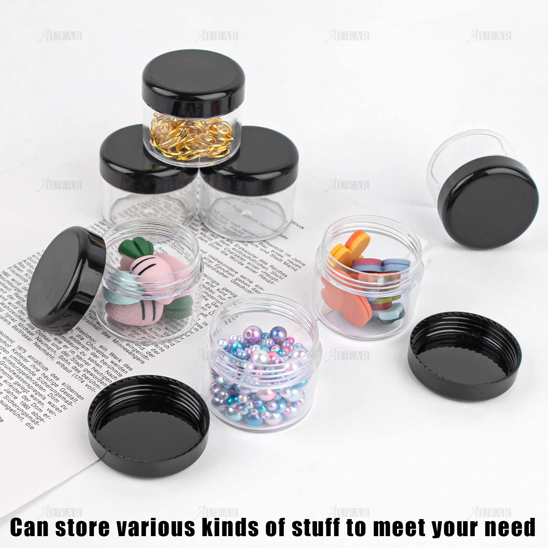 Auear, 20 Pack Round Pot Jars Plastic Cosmetic Containers With Lid For Liquid Creams Sample, Lotion, Ointments, Samples, Small T