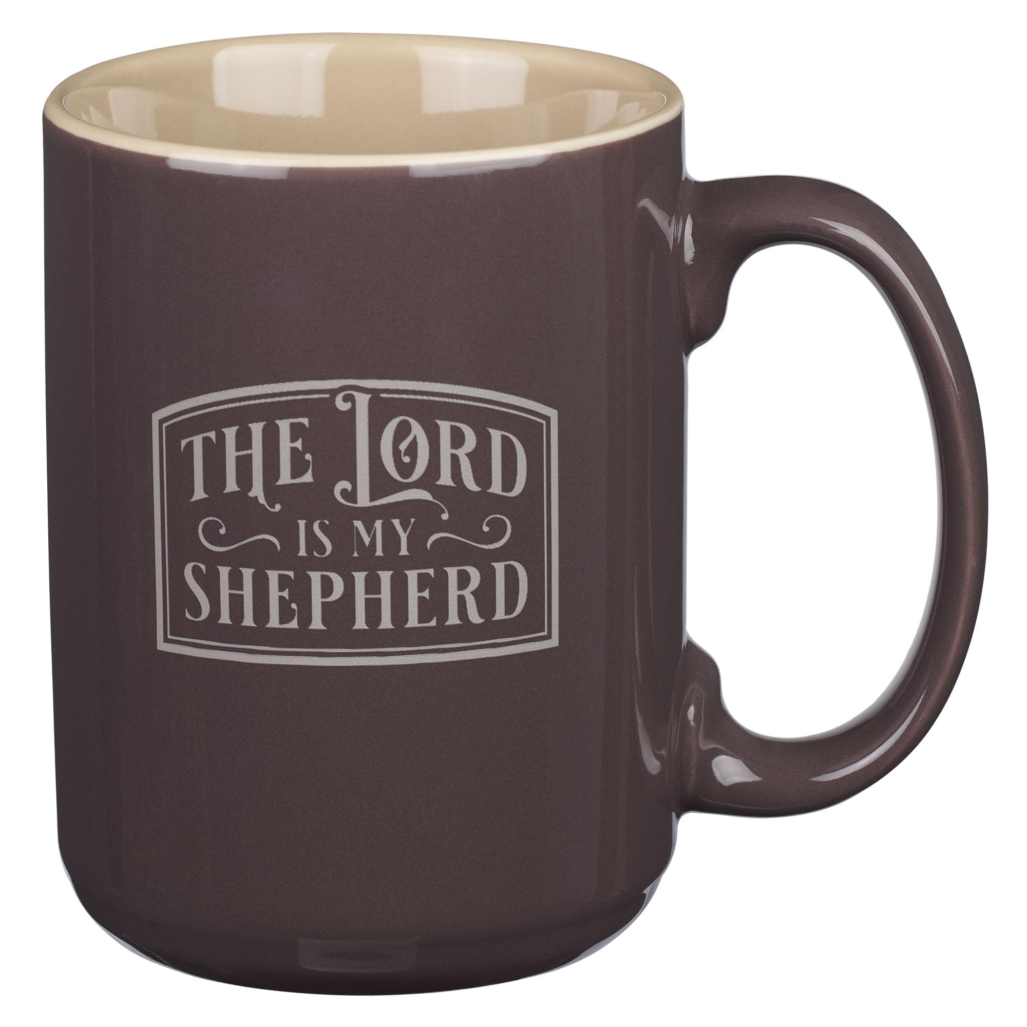 Christian Art Gifts Large Ceramic Coffee & Tea Mug for Men & Women: Lord is My Shepherd Bible Verse, Brown & Khaki Tan, 14 oz.
