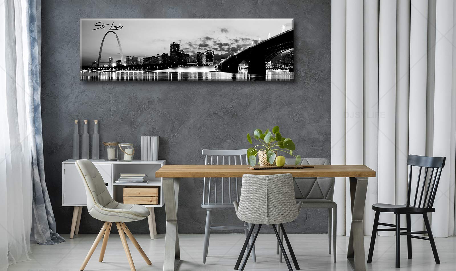 Djsylife Panoramic St. Louis Skyline Wall Art Cityscape Picture Black And White Canvas Print Night View Urban Landscape Modern A