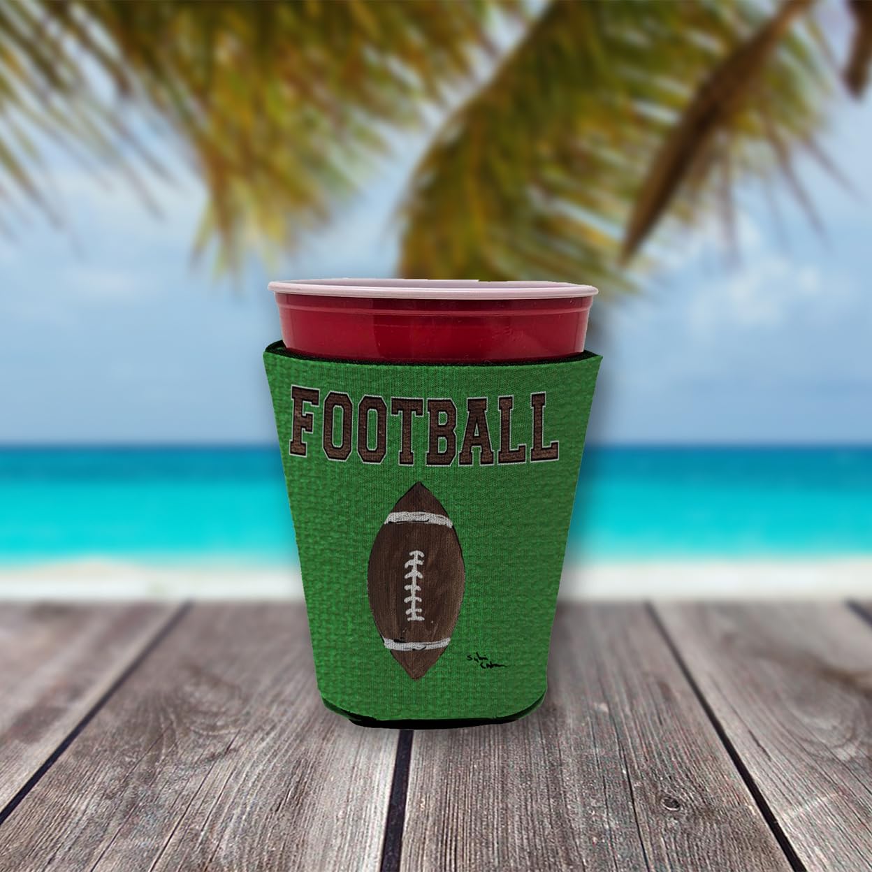 Caroline's Treasures Football Cup Hugger Sleeve, Red Cup, Fabric, Model 8487RSC, Machine Washable Insulated Beverage Holder