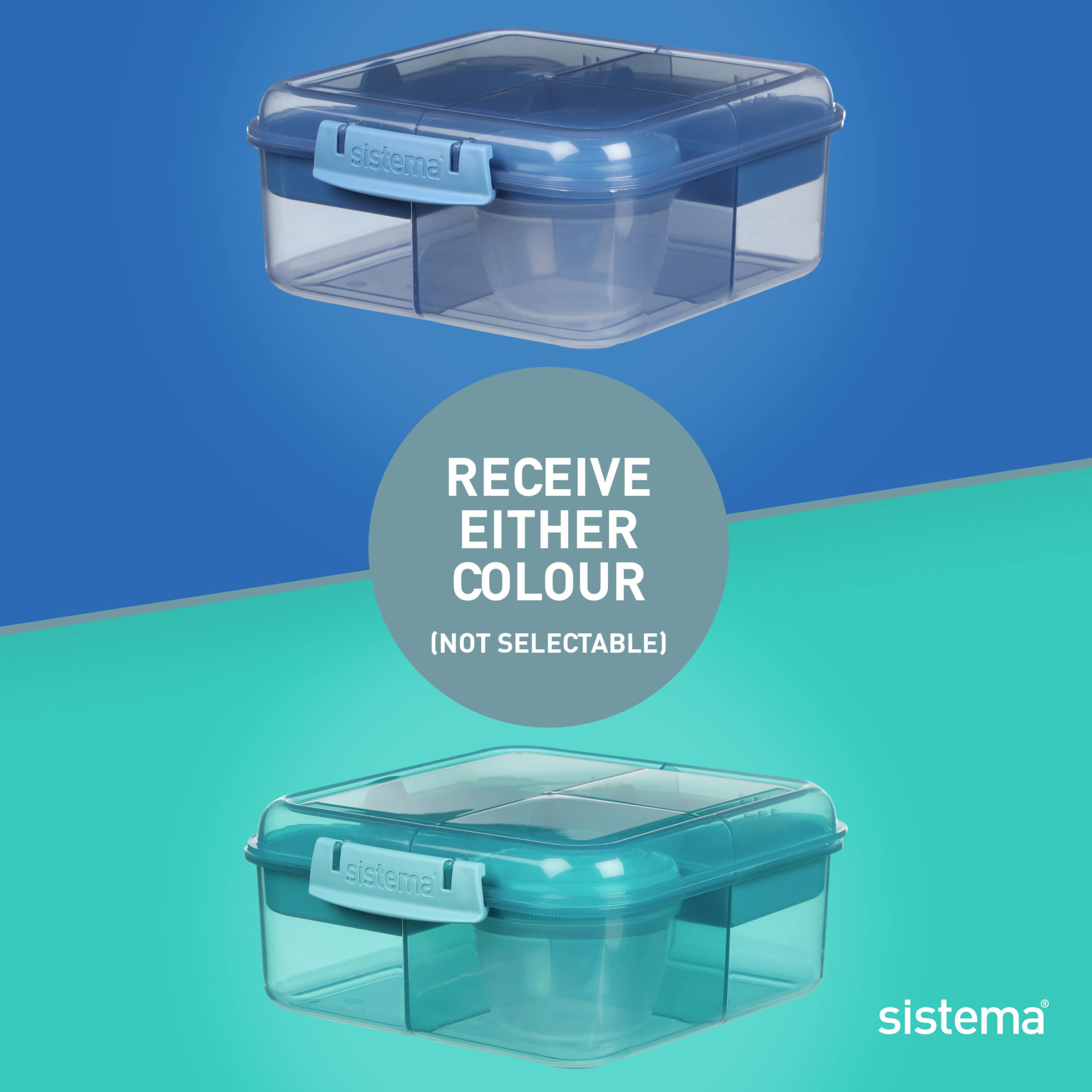 Sistema Ocean Bound Plastic Bento Box Cube | 1.25L Square Lunch Box With Yoghurt/Fruit Pot | Bpa-Free Made Using Recycled Plasti