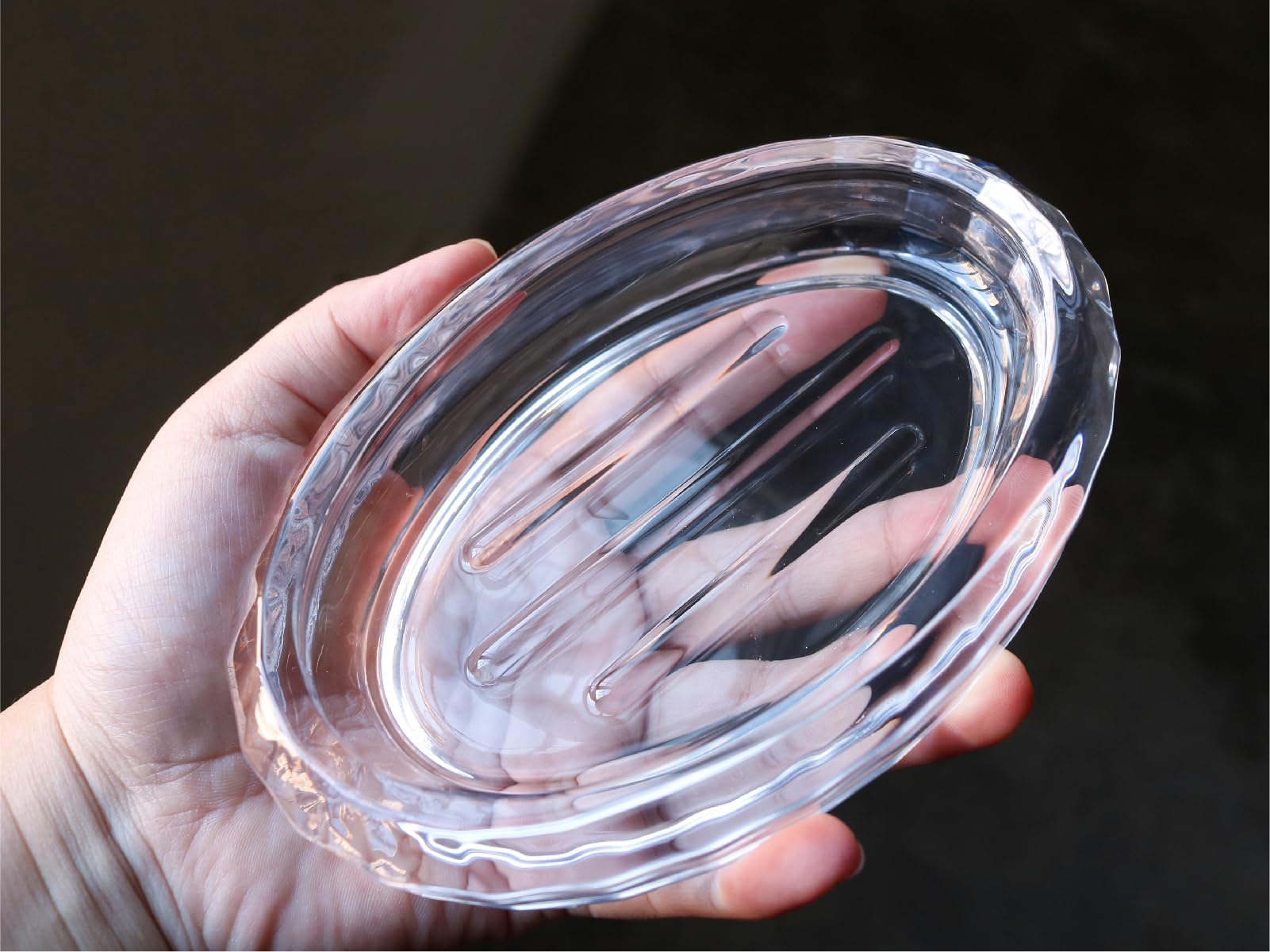 Clear Glass Soap Dish With Raised Ridges, Oval Heavy Bar Soap Holder For Bathroom Counter, Shower, Kitchen Sink