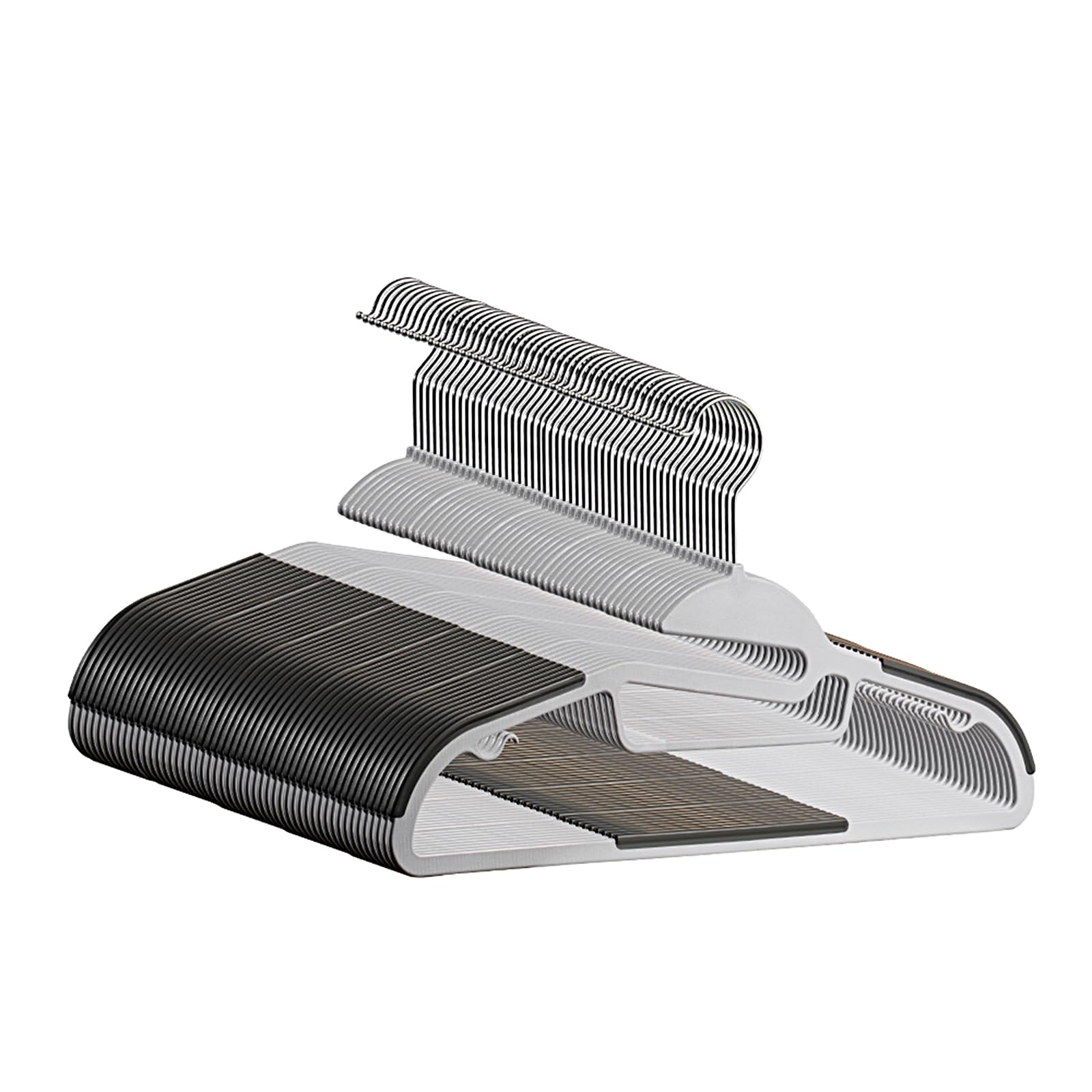 Softflame Plastic Hangers Pack Of 50, Heavy-Duty Non-Slip Clothes Hangers Space Saving With 360 Swivel Hook Grey/Silver