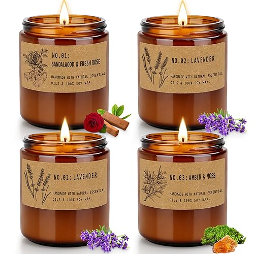 Candles for Home Scented, 4 Pack 28 Oz Candles Gifts for Women, Large Soy Scented Candles, Lavender Fresh Rose Long Lasting Arom