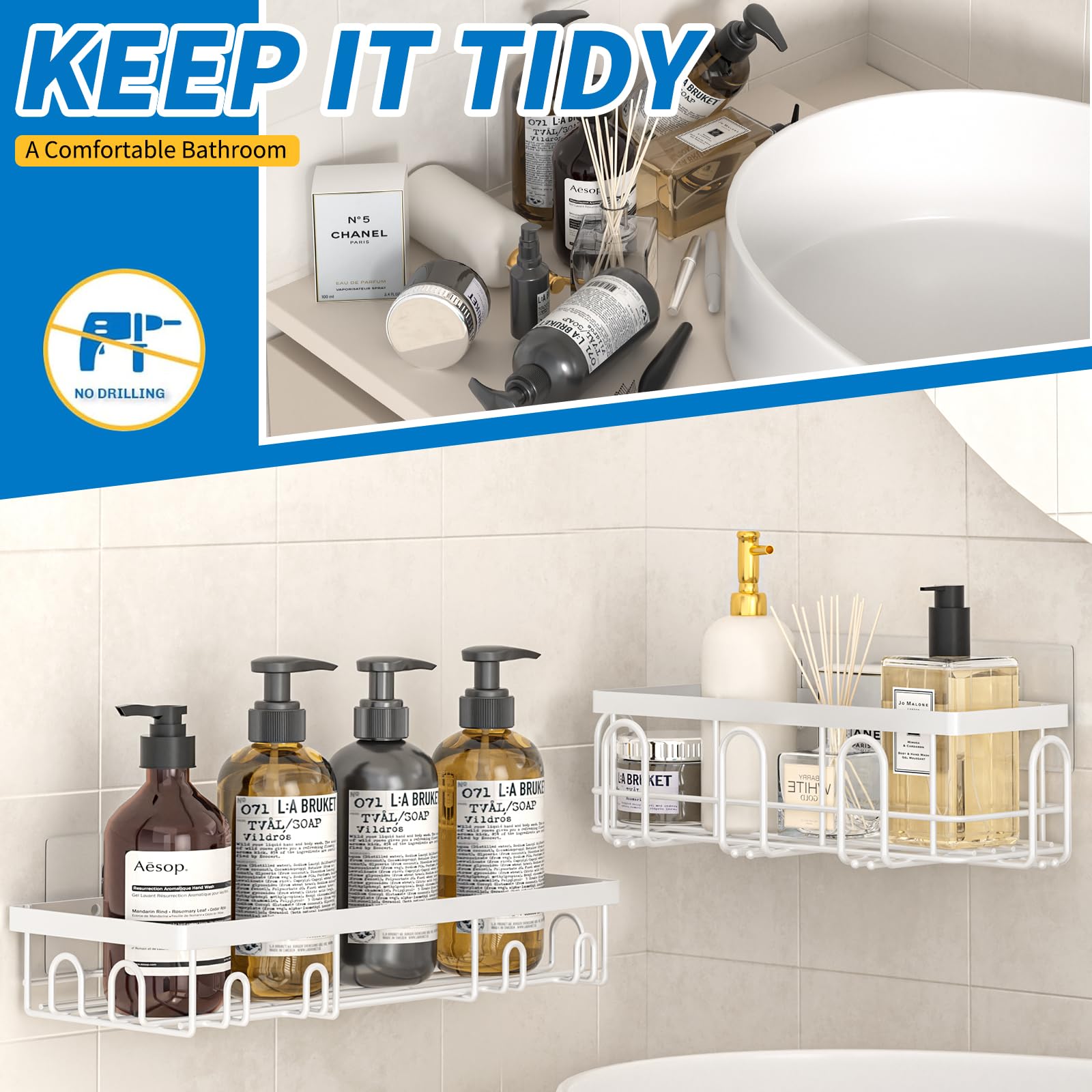 Dtuqyx Shower Caddy 9 Pack,Adhesive Organizer For Bathroom Decor Accessories & Kitchen Storage,No Drilling,Large Capacity,Rustpr