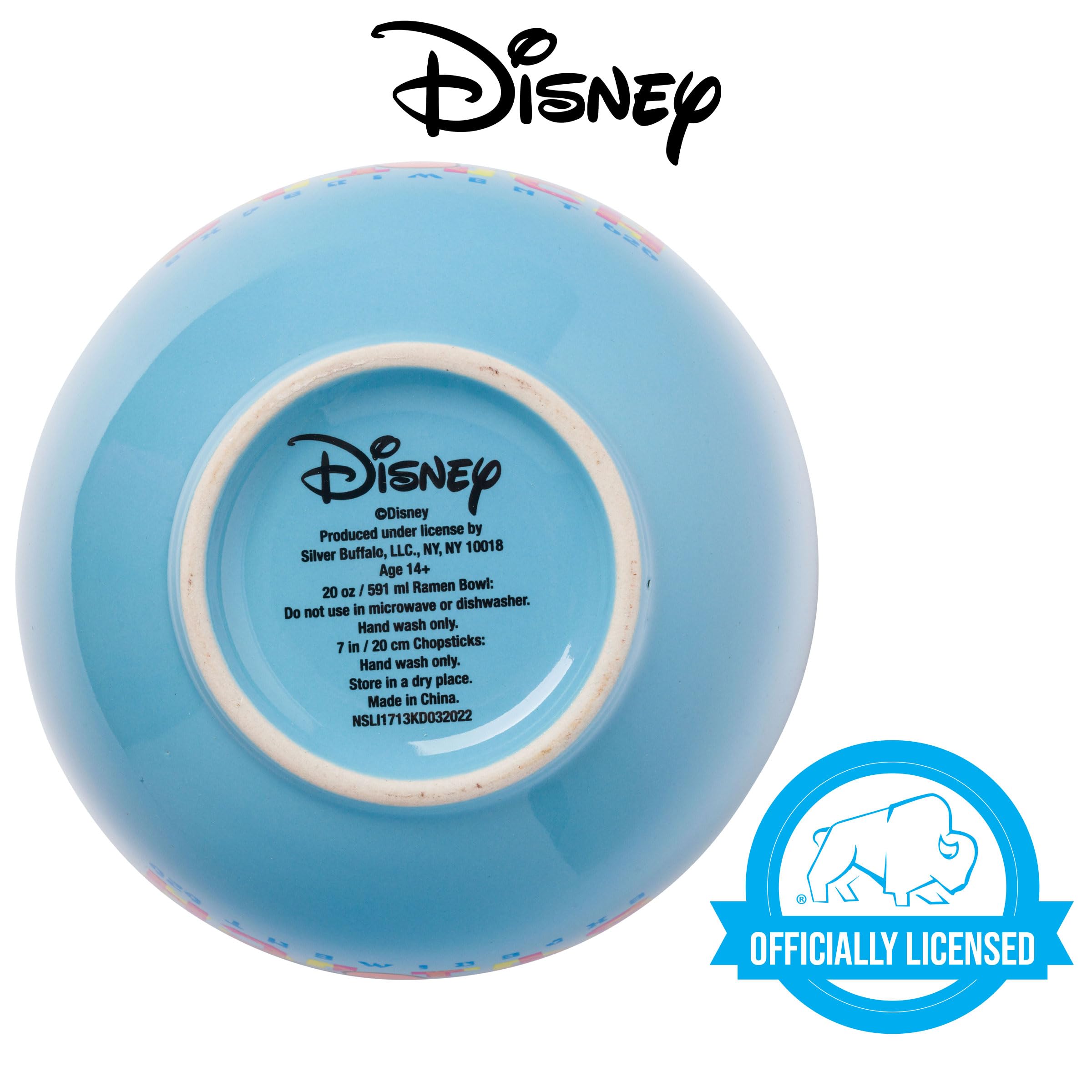 Silver Buffalo Disney Lilo And Stitch Experiment 626 Ceramic Ramen Noodle Rice Bowl With Chopsticks, Microwave Safe, 20 Ounces