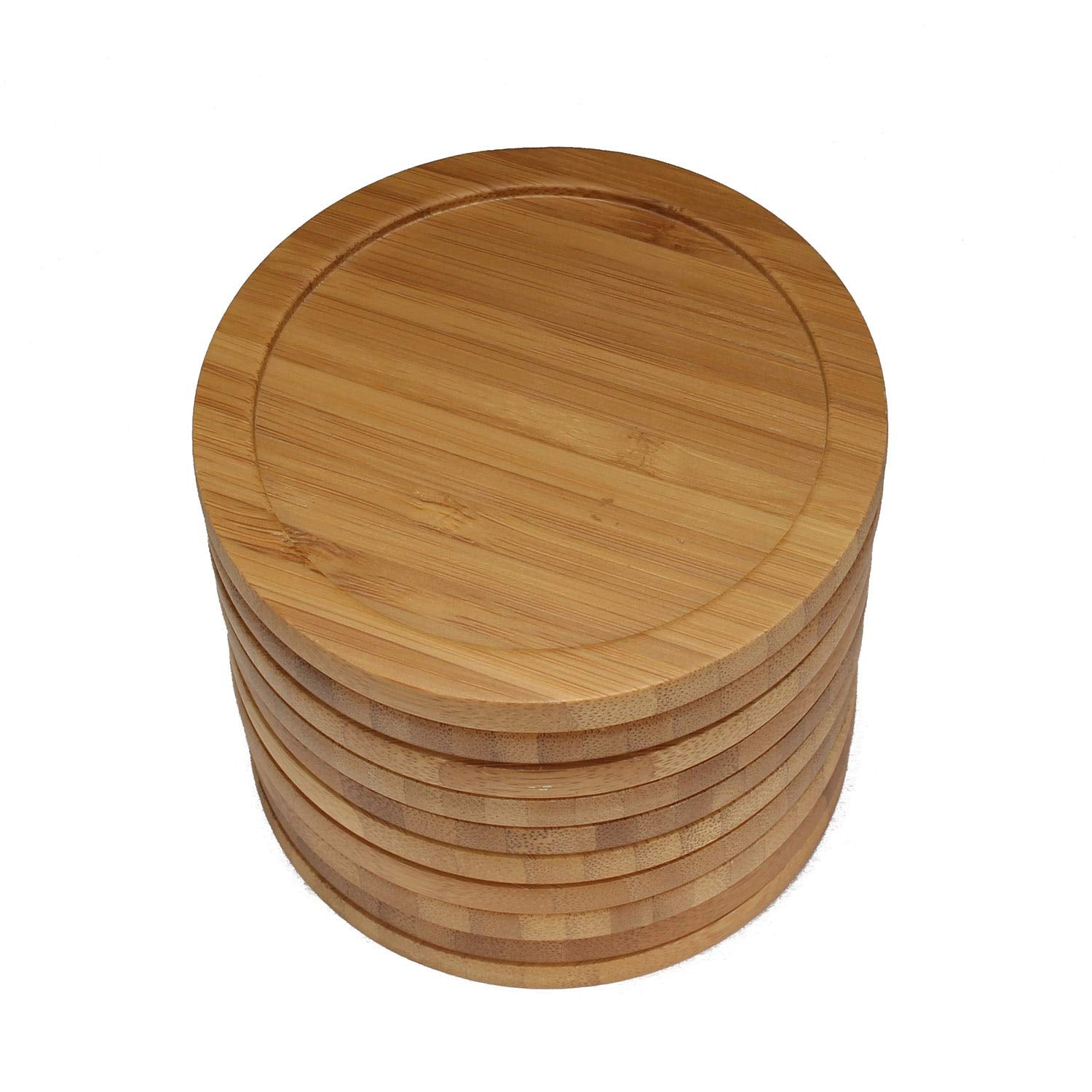 Bamboomn Heavy Duty 100% Eco-Friendly Natural Bamboo Coasters - 3.75'' - Round - 10 Piece Coaster Set