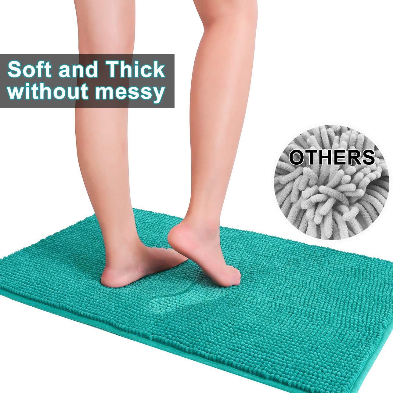 Urvoix 3 Pieces Bathroom Rugs Set  Non-Slip Chenille Bath Rug  Ultra Soft and Super Absorbent Bath Mat for Bathroom  Toilet and Tub (Teal)