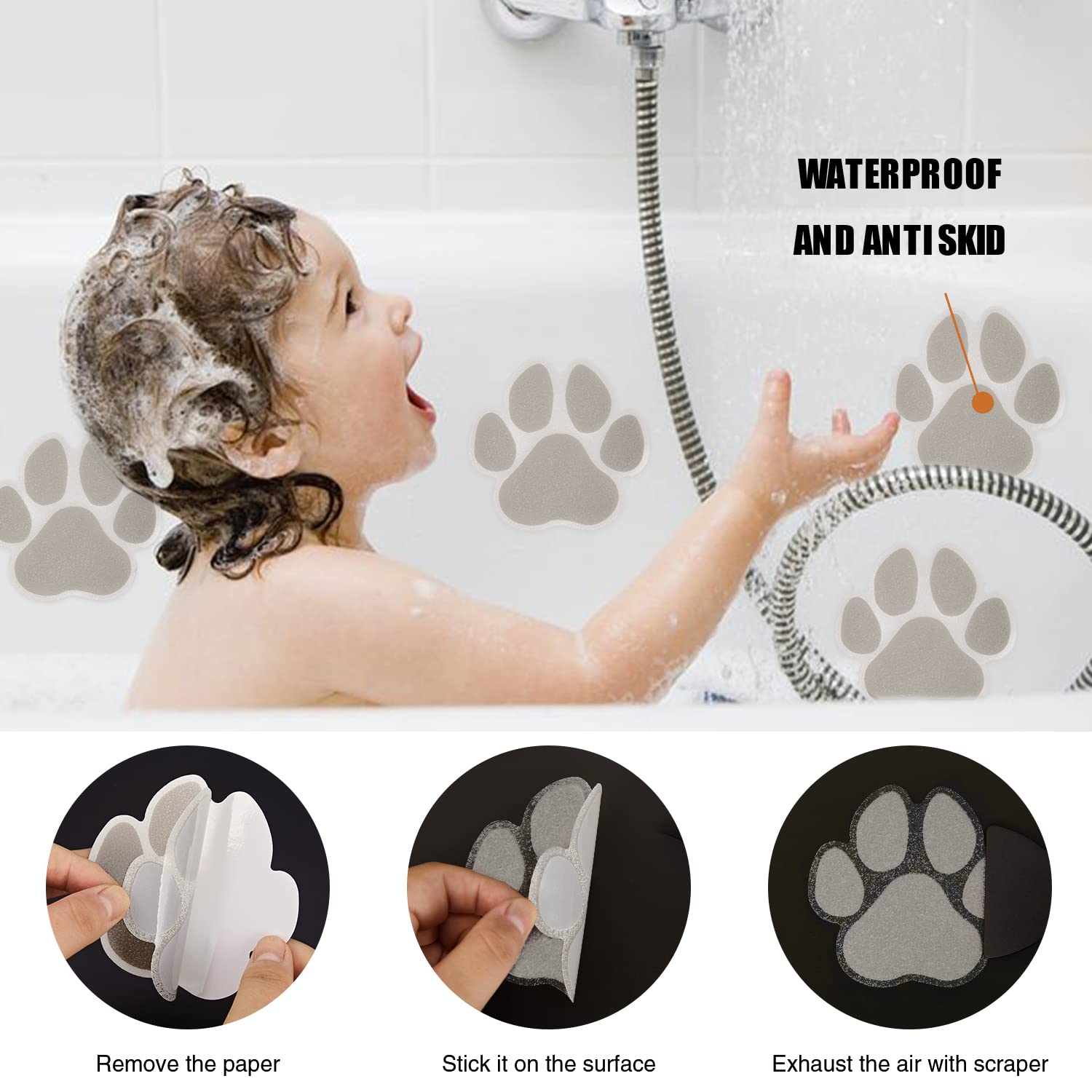 Secopad Original Non-Slip Bathtub Stickers, 20 Large Pcs Safety Bathroom Tubs Showers Treads Adhesive Decals With Scraper