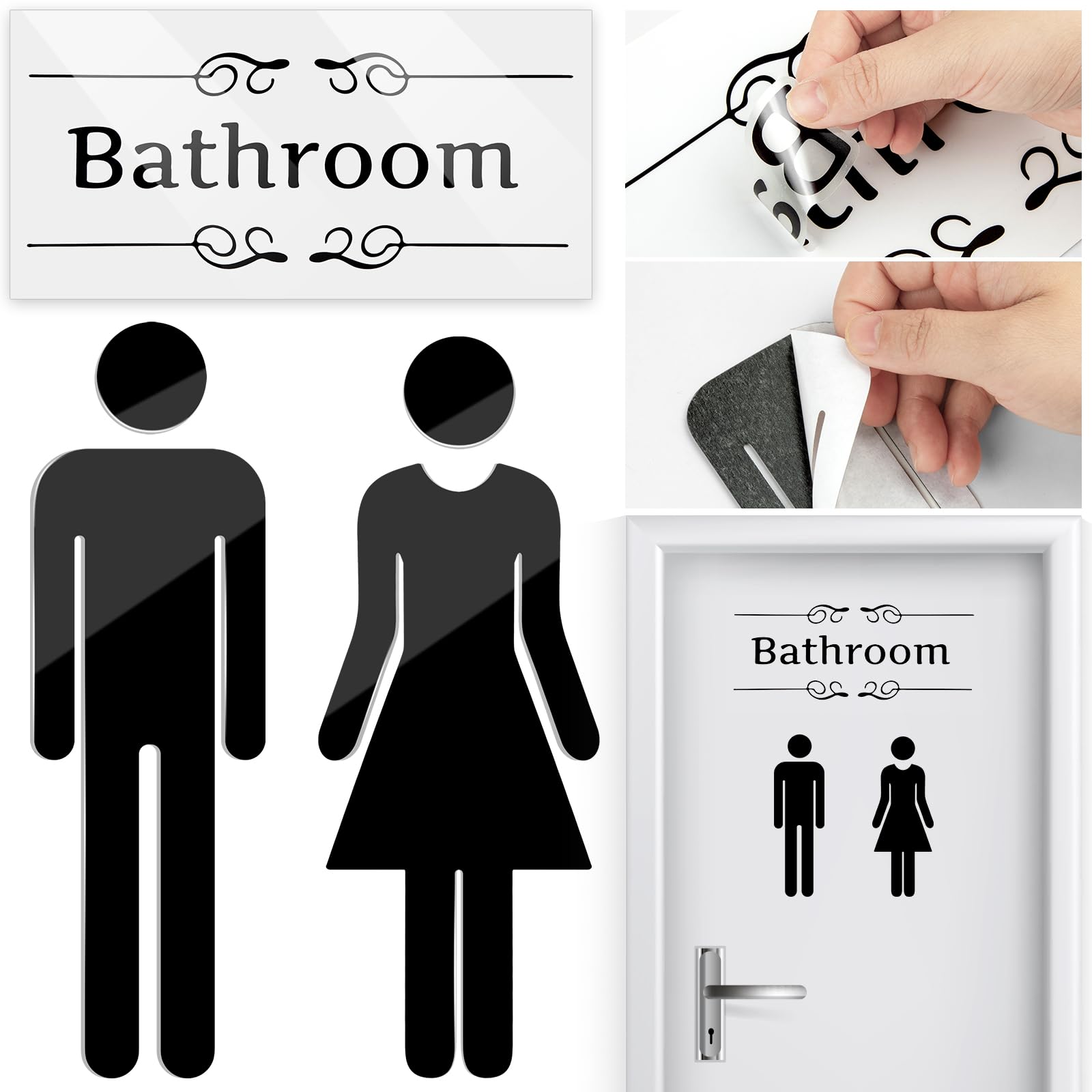 Bathroom Stickers For Door, Acrylic Adhesive Men And Women Bathroom Signs With Bathroom Word Stickers For Home Decor