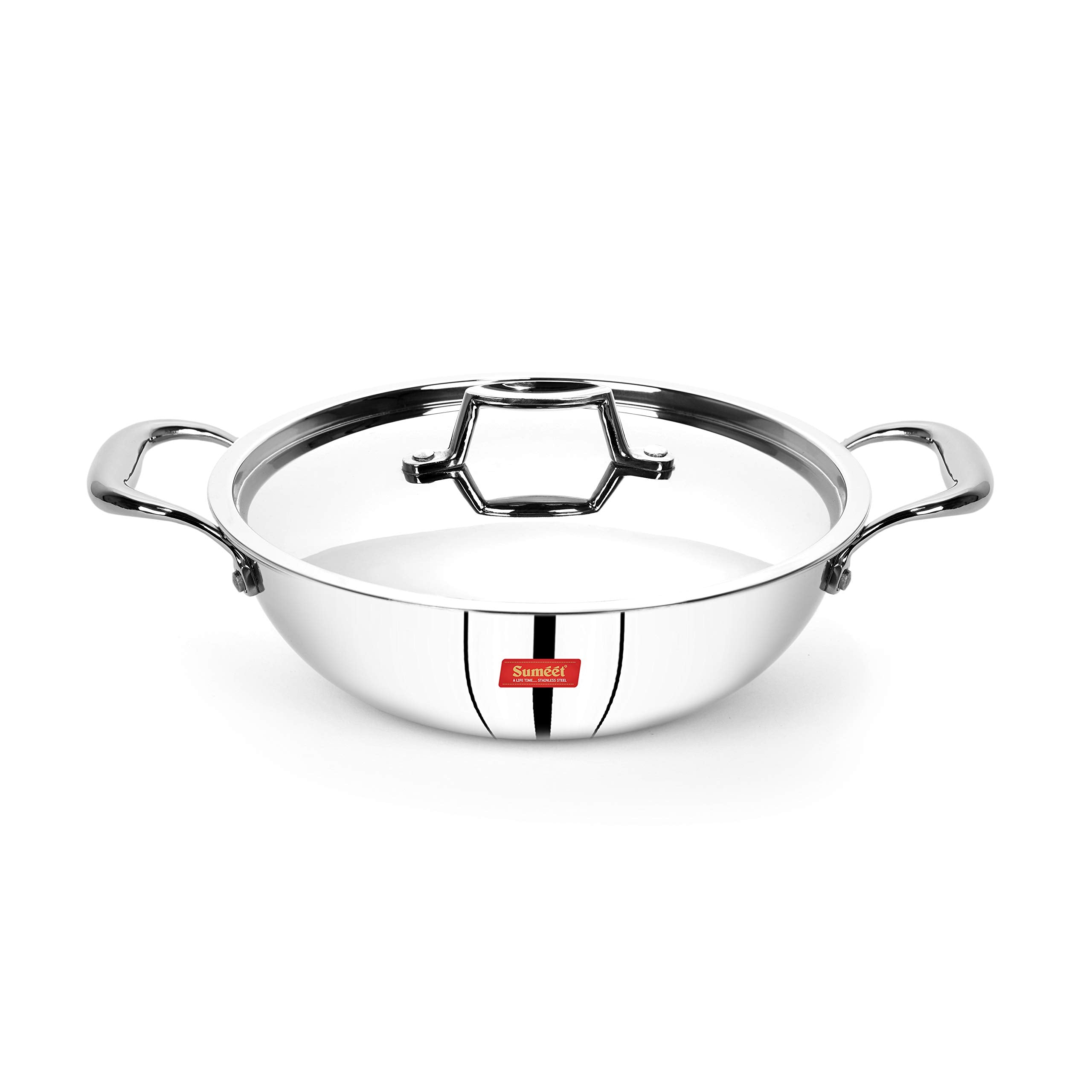 Sumeet Cook Smart Triply Steel-Aluminium-Steel - 3 Layers Kadhai With Lid - 1.1 Ltr - 18Cm