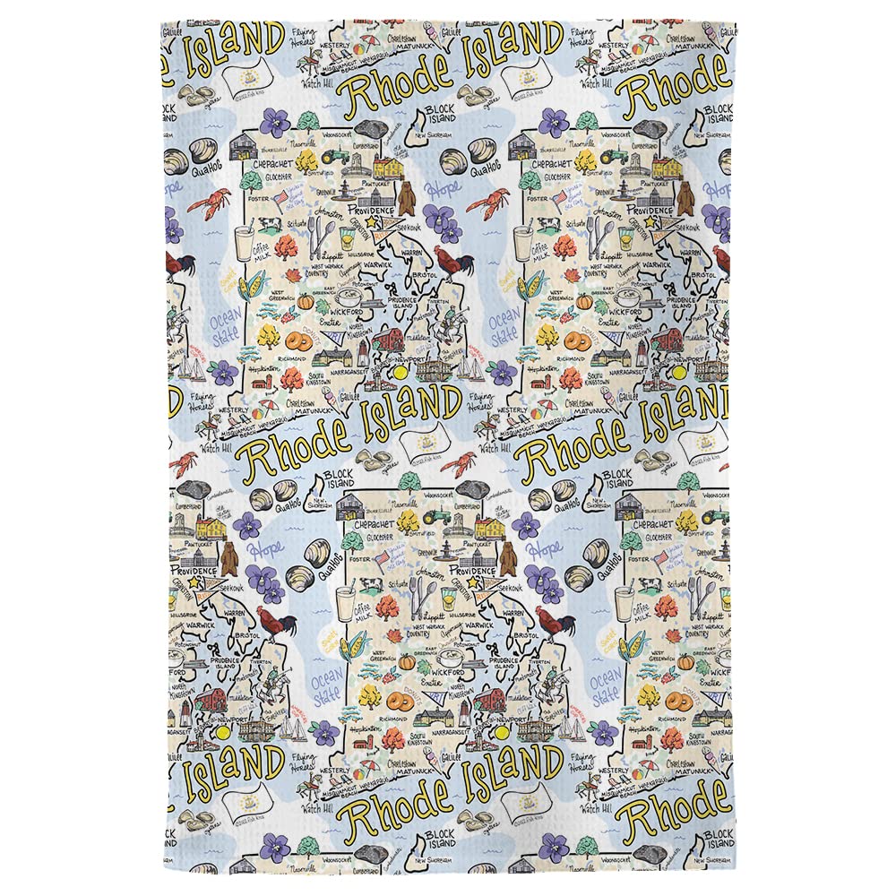 Fish Kiss 16''X24'' Rhode Island Map Towel Is 100% Microfiber Waffle Weave Help You Explore In Detail - Our Super Absorbent & So