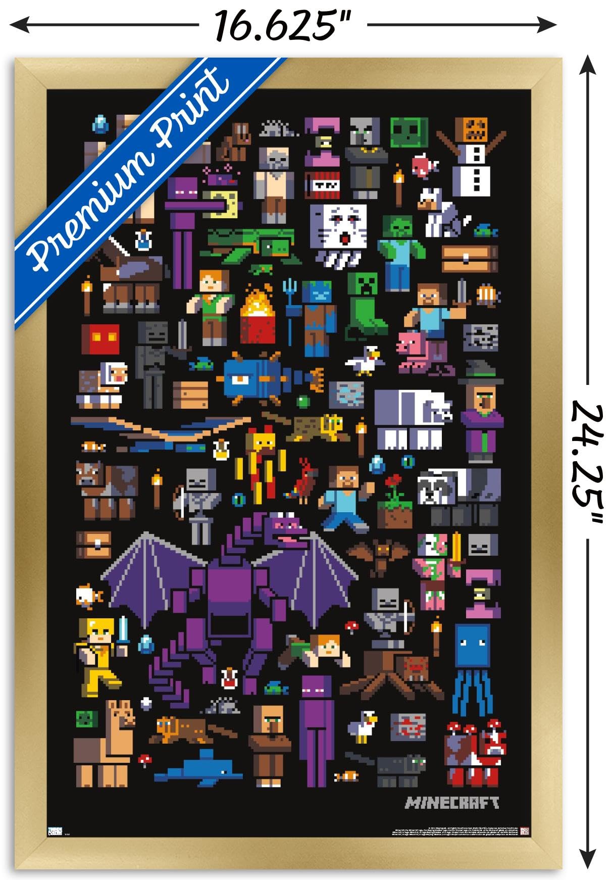 Trends International Minecraft - Mobbery Wall Poster, 14.725'' X 22.375'', Gold Framed Version