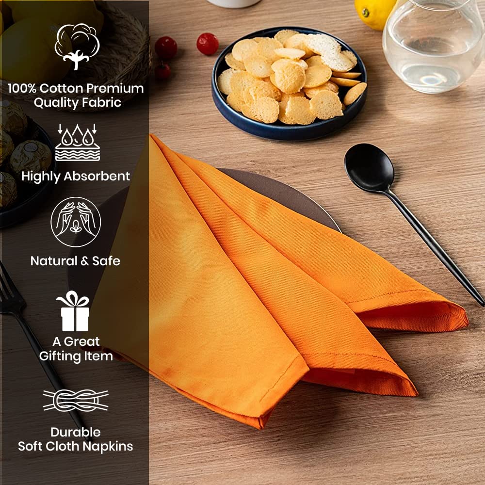 Candy Cottons Halloween Napkins  100% Cotton Cloth Napkins  Dinner Napkins  Reusable Napkins for Home Fine Dining  (Pack of 6 18''x18'')  Orange