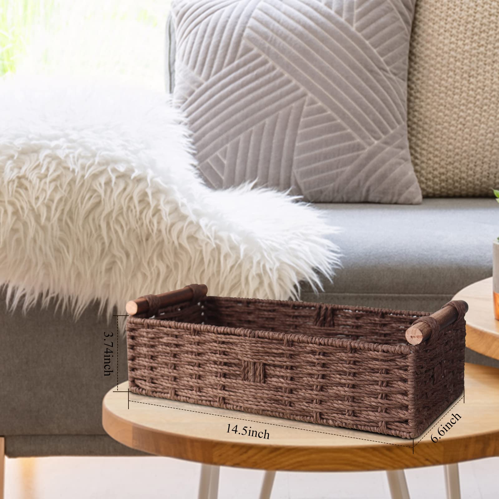 Round Paper Rope Storage Basket Wicker for Organizing with Handle  Decorative Bins Countertop Toilet Paper for Tank Top Small Set  Brown