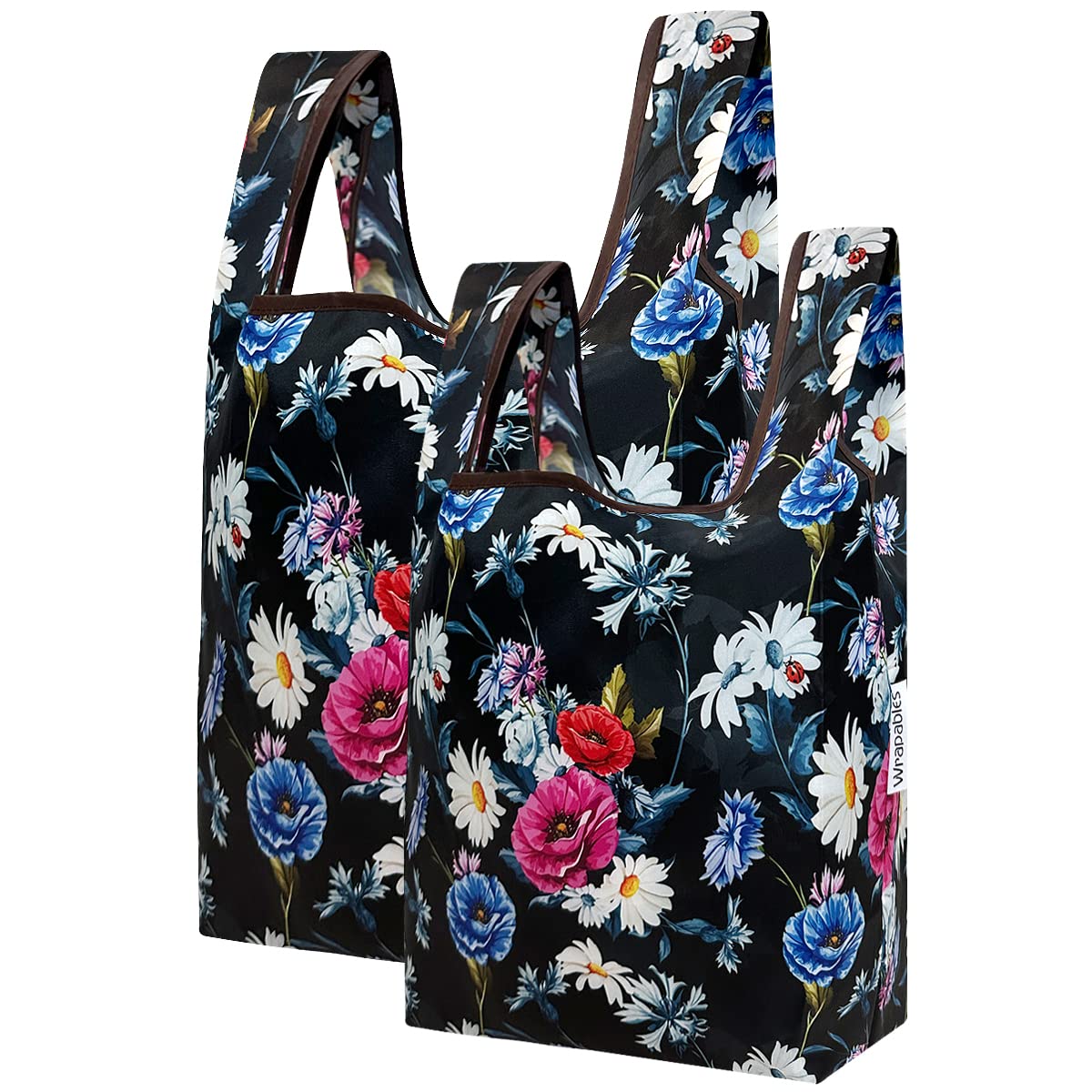 Wrapables Jolibag Collection Reusable Shopping Bag (Set Of 2), Midnight Bouquet