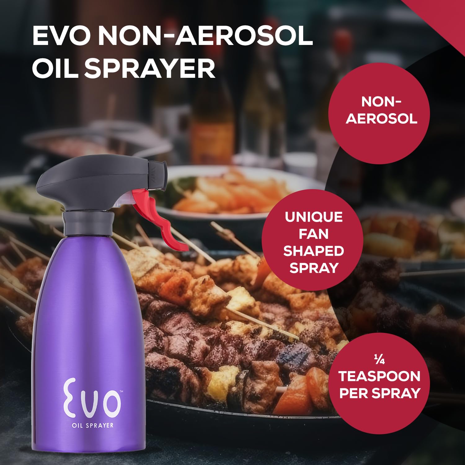 Evo Stainless Steel Oil Sprayer Non-Aerosol For Olive Cooking Oils, 16Oz, Purple