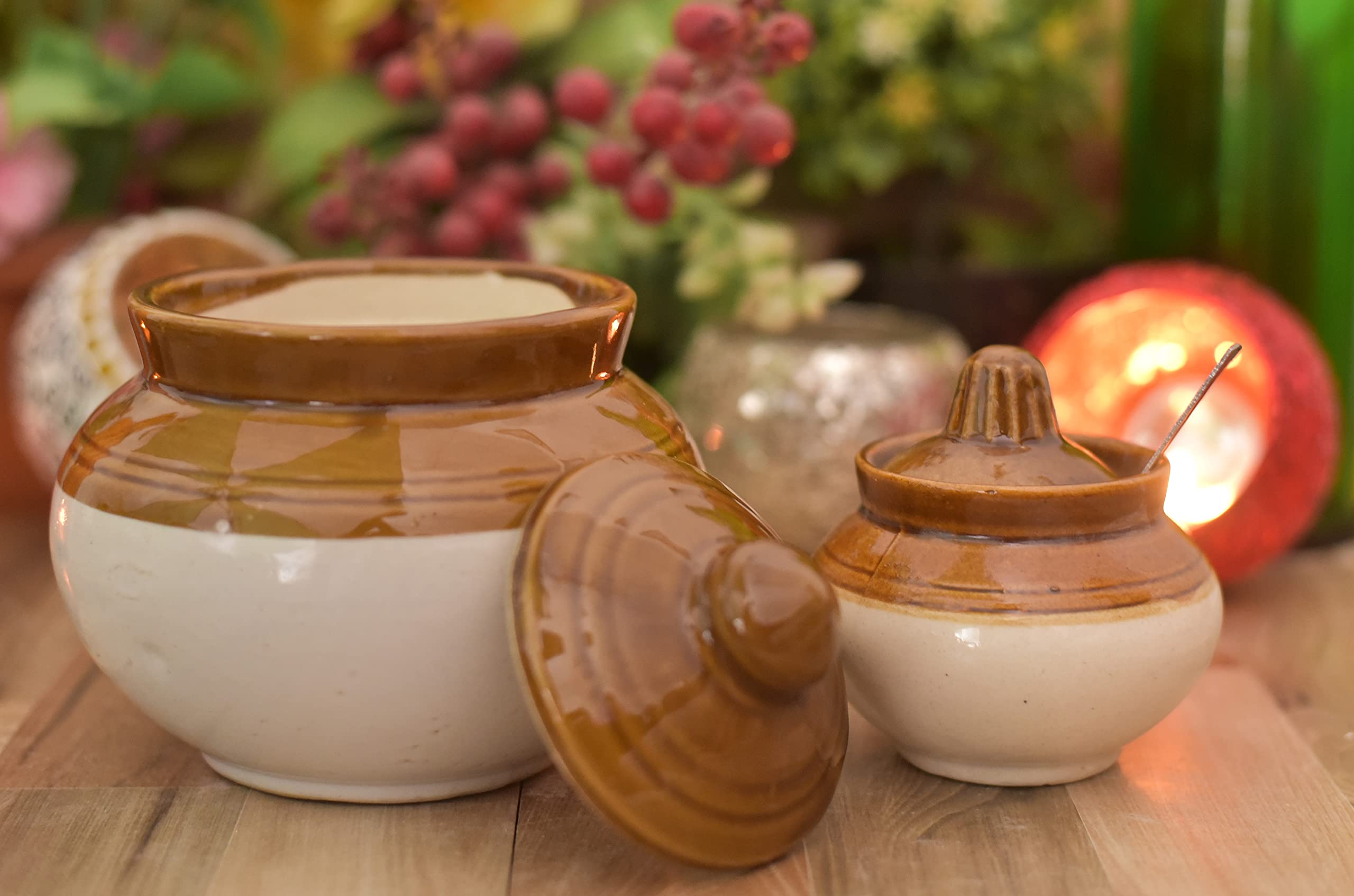 The Himalaya Craft Ceramic Handmade Pickle Jar Set With Lid, Dining Table Pickels Containers And An Ideal Gift For Family Lota S