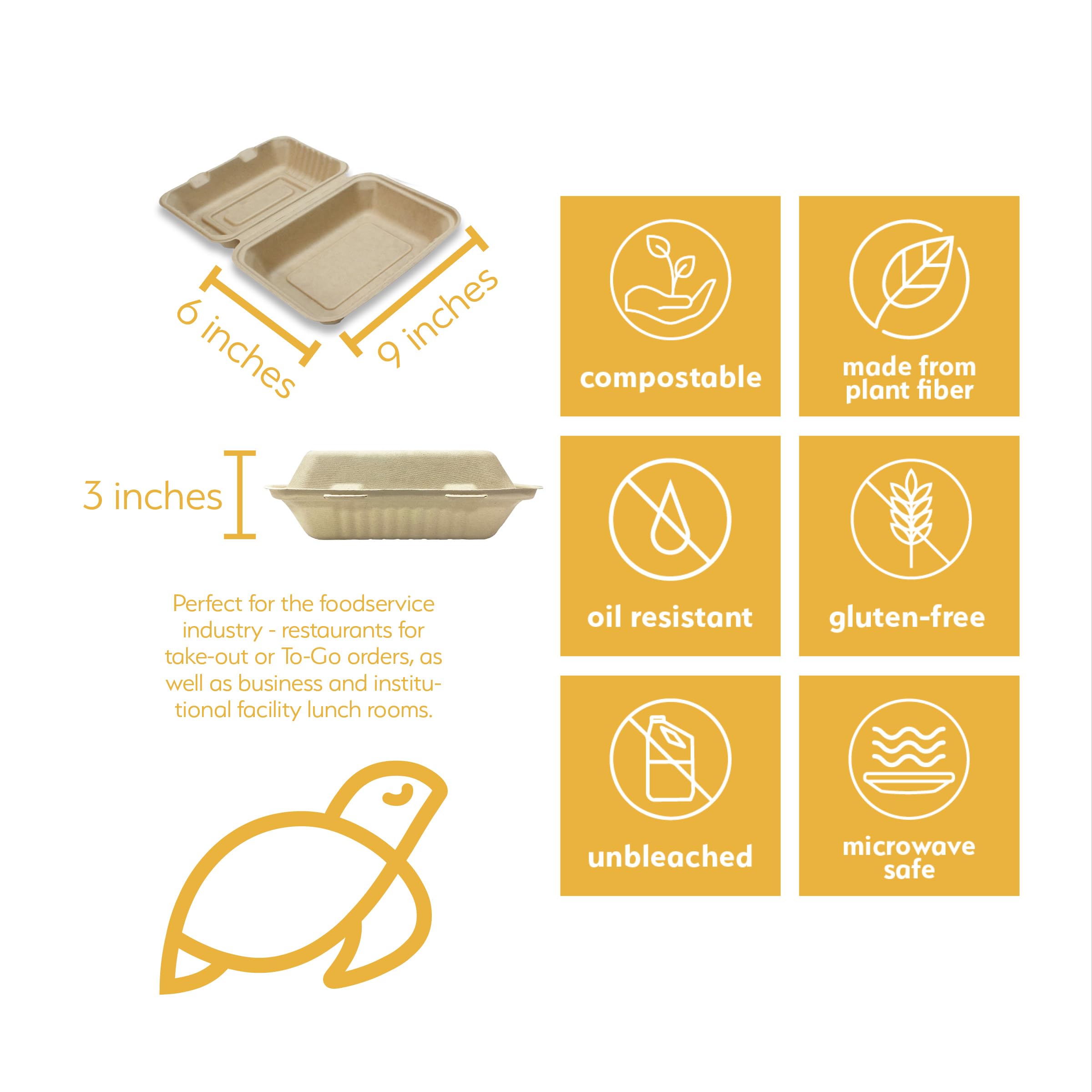 100% Compostable Disposable Food Containers With Lids [9   X6    50 Pack] Eco-Friendly Take-Out To-Go Containers, Heavy-Duty, Bi