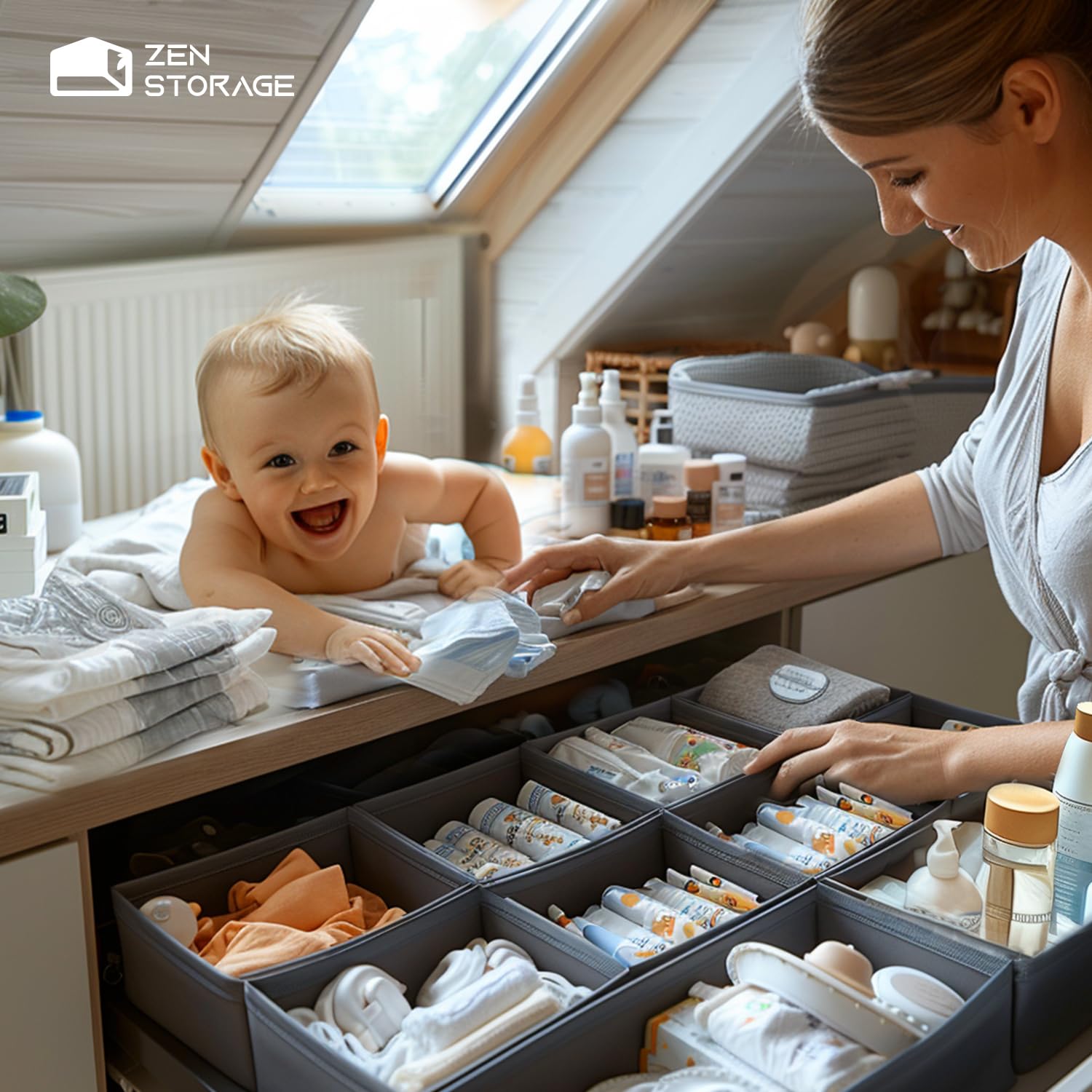 ZenStorage 16 Pack Drawer Organizer for Baby Clothes, Nursery Drawer Organizer for Baby Diaper, Collapsible Deep Fabric Drawer O