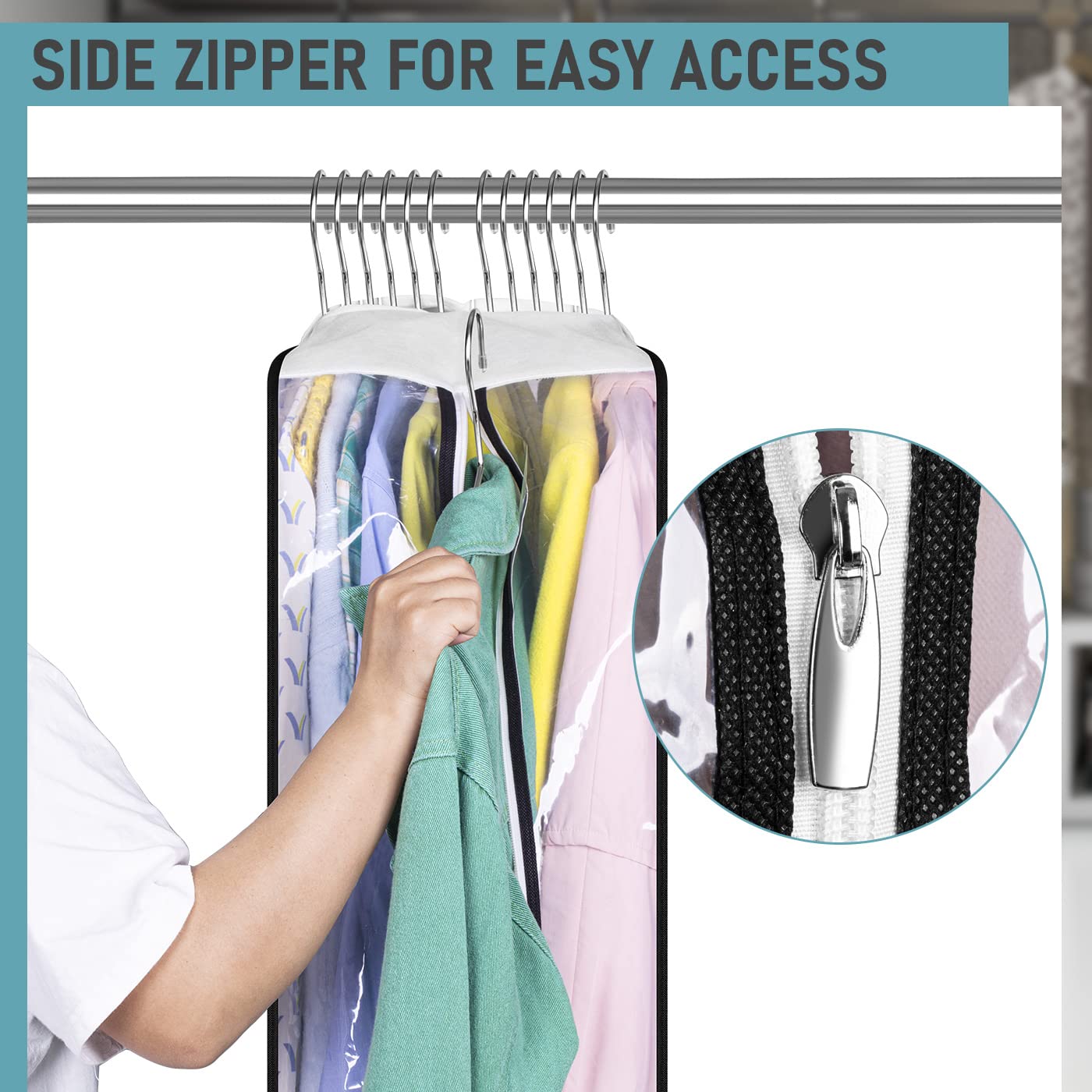 Misslo 10'' Gusseted All Clear Garment Bags For Hanging Clothes 60'' Dress Bags For Gowns Long Hanging Clothes Bag For Closet Dr