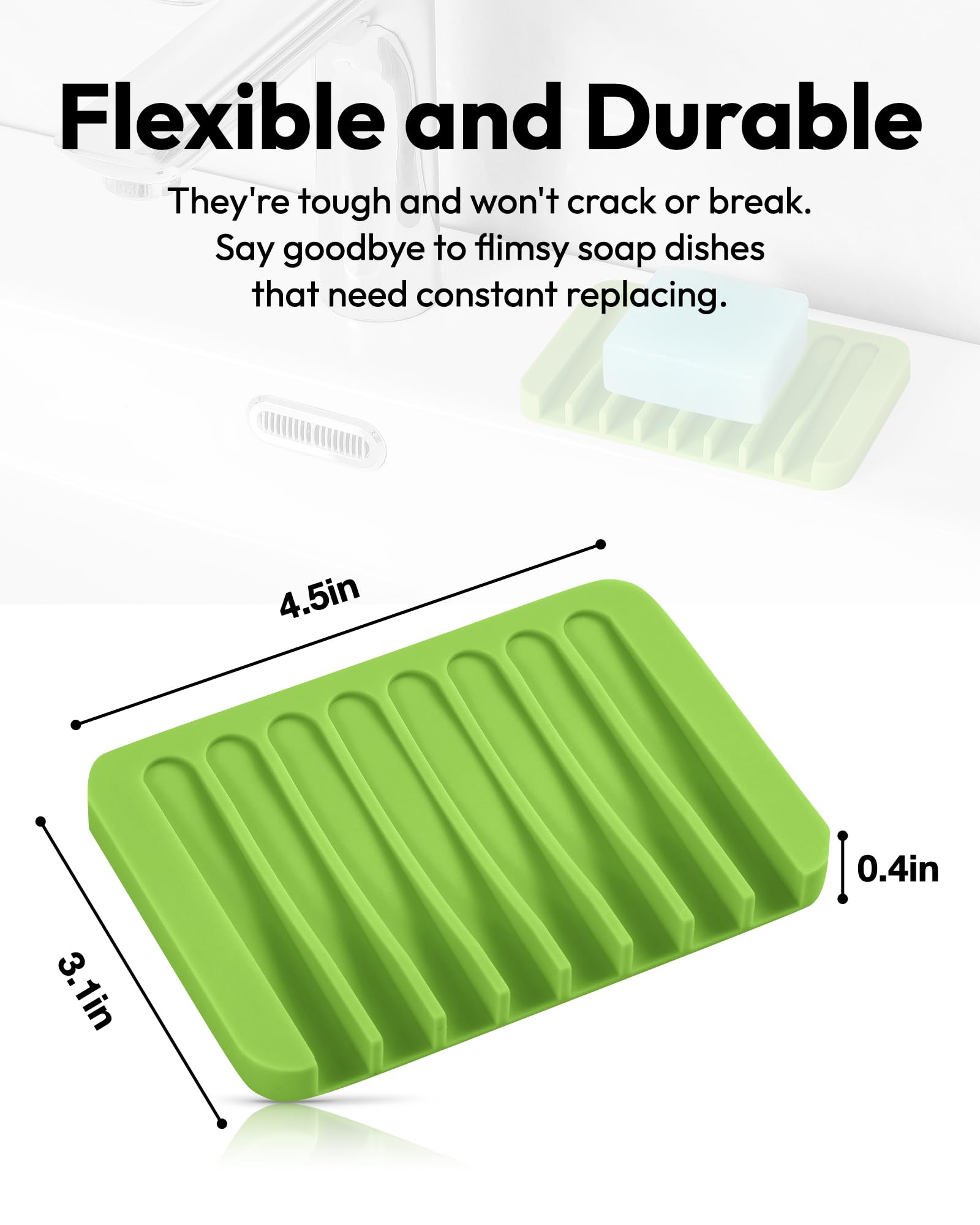 Jomeech Bathroom Soap Dish, Silicone Soap Holder For Bar Soap, Pack Of 2 (Green)
