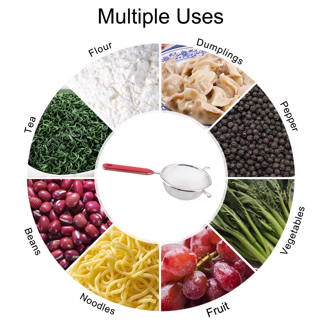 Uxcell Stainless Steel Mesh Strainer 5 Inch Diameter Skimmer With Comfortable Non Slip Handles For Kitchen Utensil Food Strainer