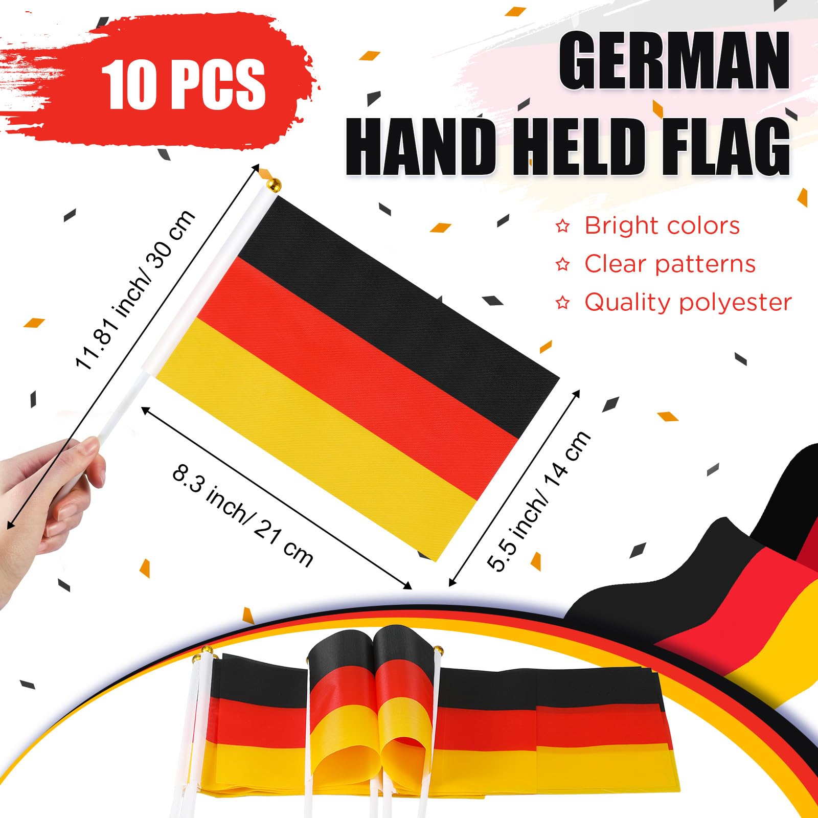 54 Pcs German Party Decorations Set 2 Germany Flag Banners 10 Germany Mini Hand Held Flags 40 Black Red Yellow Confetti Latex Ba