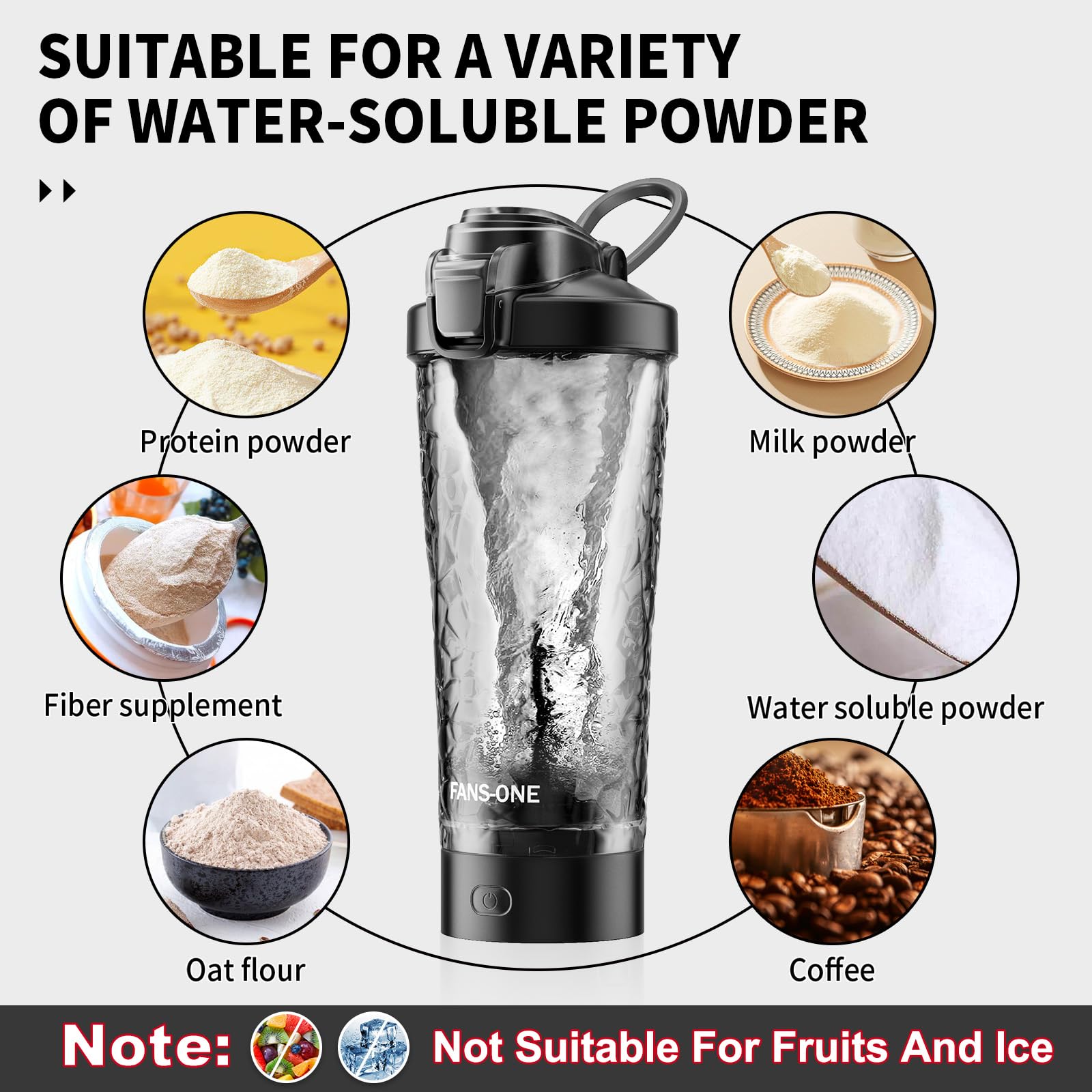 Fans-One Premium Electric Protein Shaker Bottle, 24 Oz Lockable Blender Shaker Bottles, Made With Tritan, Bpa Free, Usb Recharge