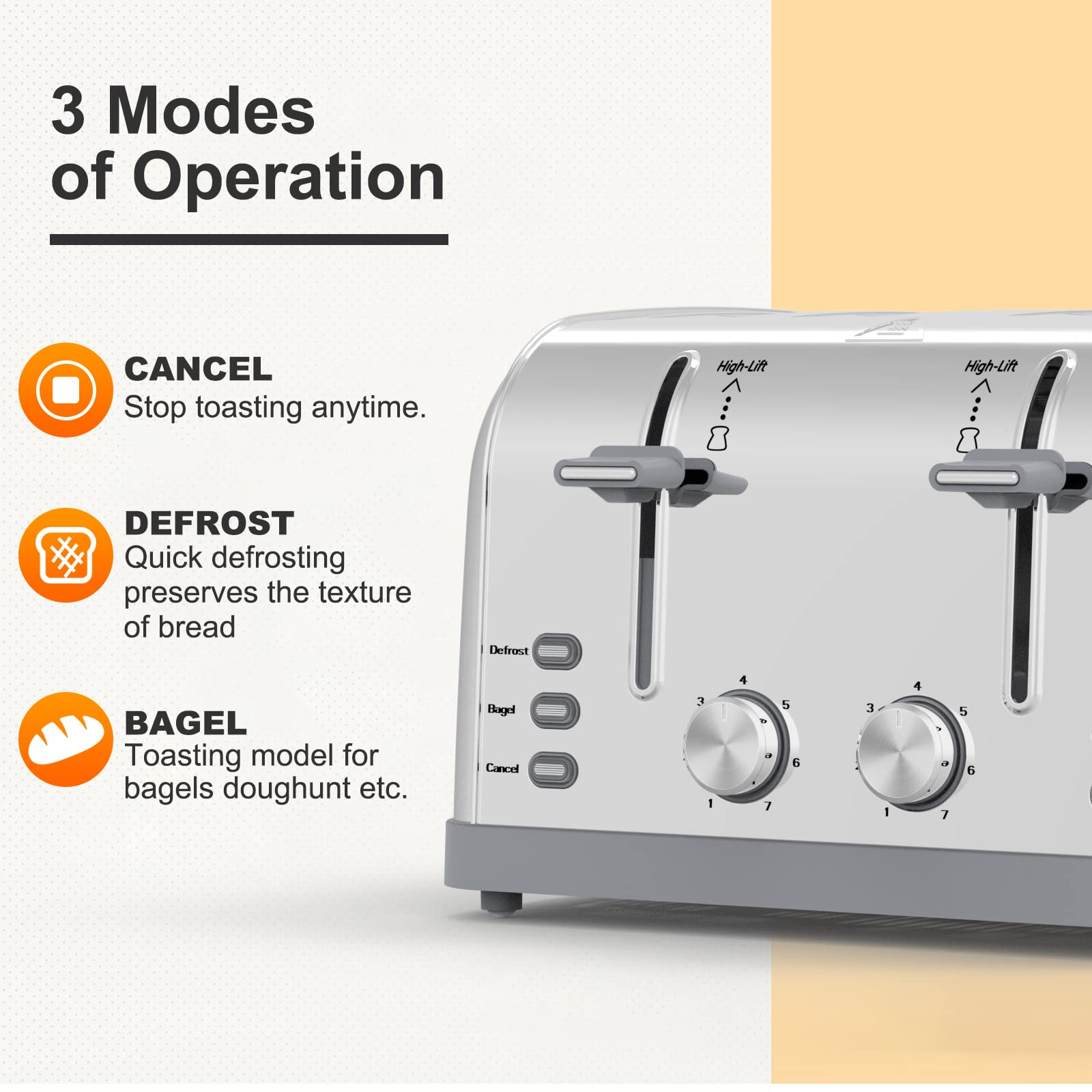 Toaster 4 Slice Retro Stainless Steel Toater with 7 Shade Settings Best Prime Toaster for Waffles  4 Slice Toaster with 3 Mode Bagels and More Lainsten Toaster T-527