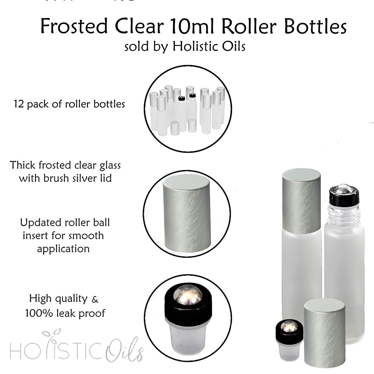 10Ml Frosted Clear Roller Bottles For Essential Oils - Leakproof Rollers, Thick Glass, Stainless Steel Ball - Roller Balls For O
