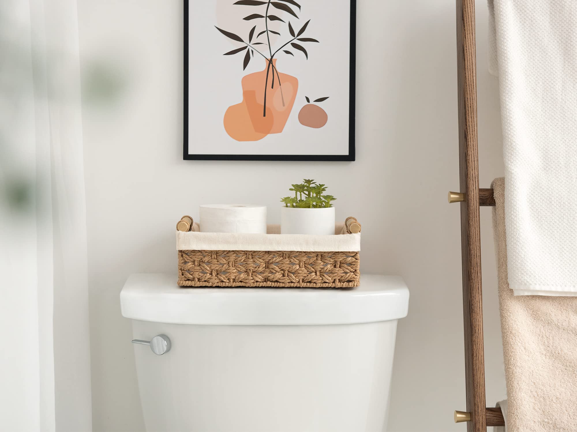 StorageWorks Round Wicker Bathroom Baskets, Set of 2, Light Brown Paper Rope Storage Organizer, Model SW1026AMO2
