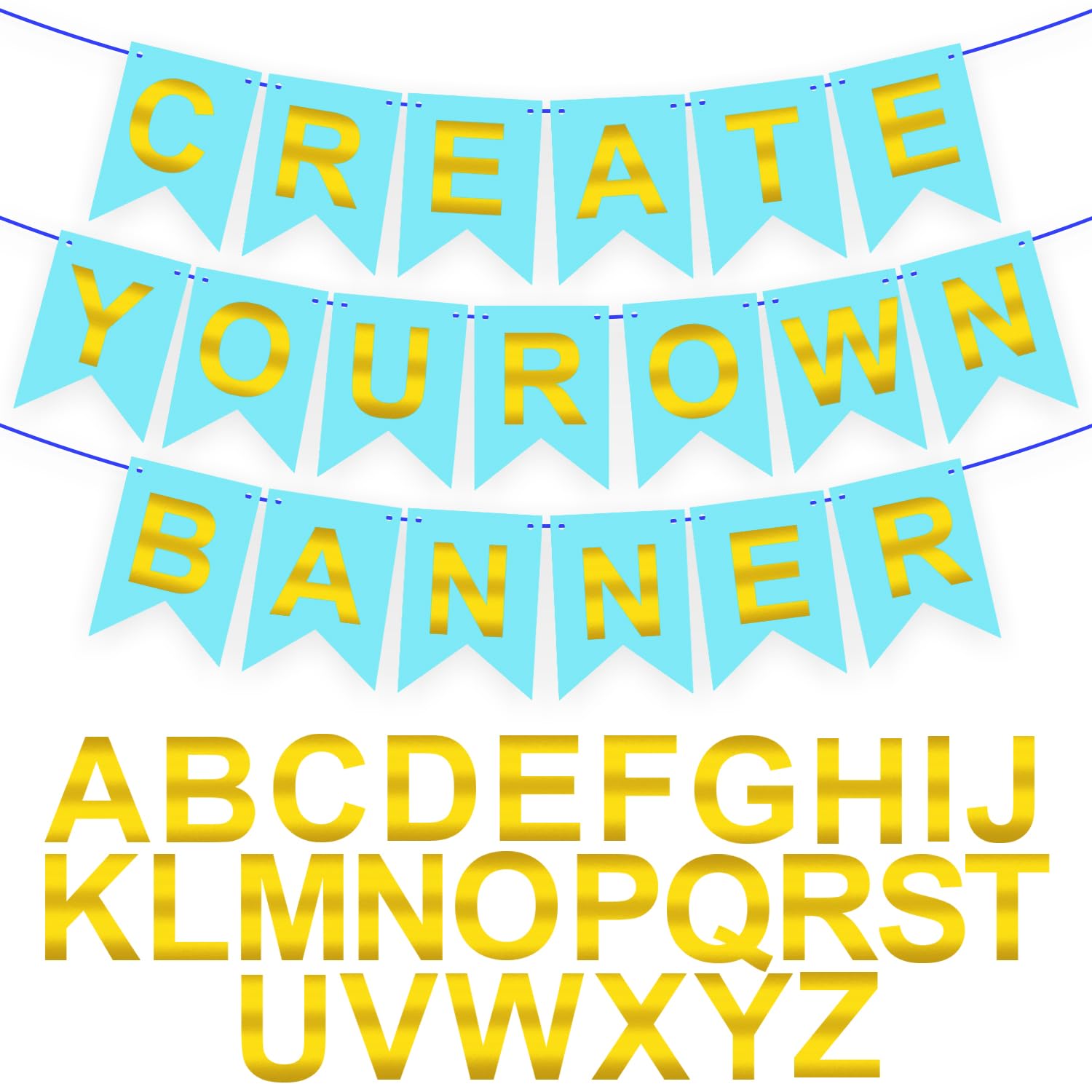 Rozi Decoration Create Your Own Banner Kit Blue with Gold Letters  Customizable DIY Paper Banner for Birthday, Baby Shower, Ann