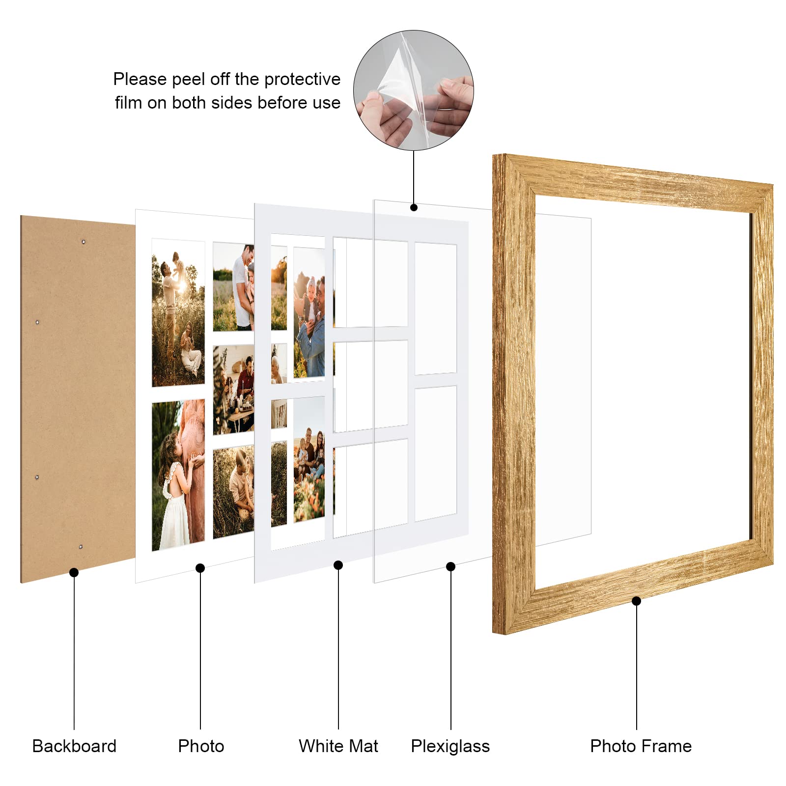 Gaevuian 13.5x15.5 Picture Frame Display 7 opening 4X6 Picture Frame Collage,Multi Photo Frame with Mat,Plexiglass,Wall or Table