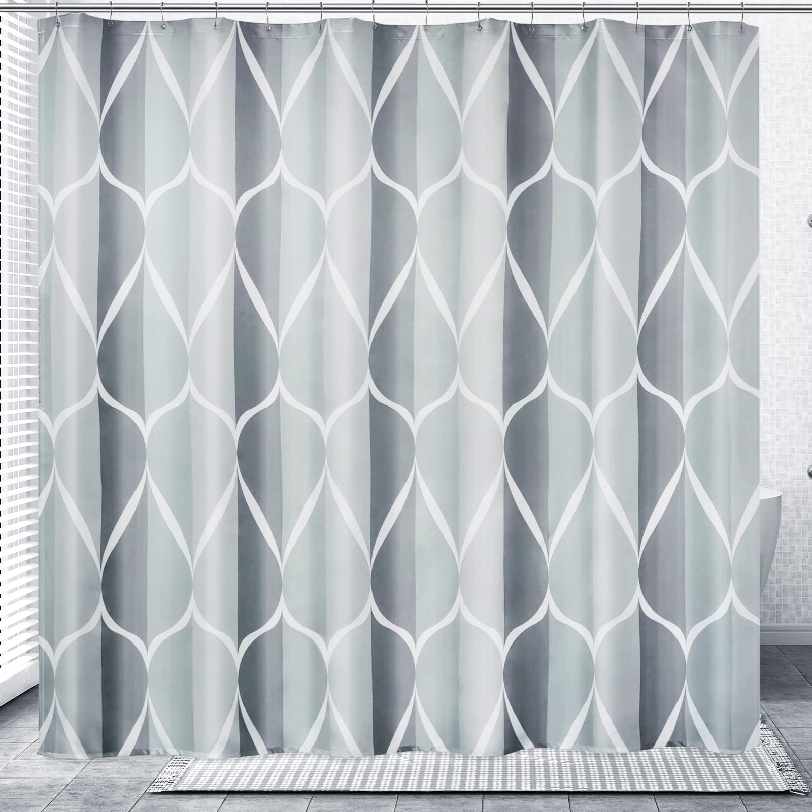 Gelbchu Grey Geometric Shower Curtain W 84 X H 72,Waterproof Design And Polyester,Quick-Drying, Weighted Hem, Extra Wide Size Sh