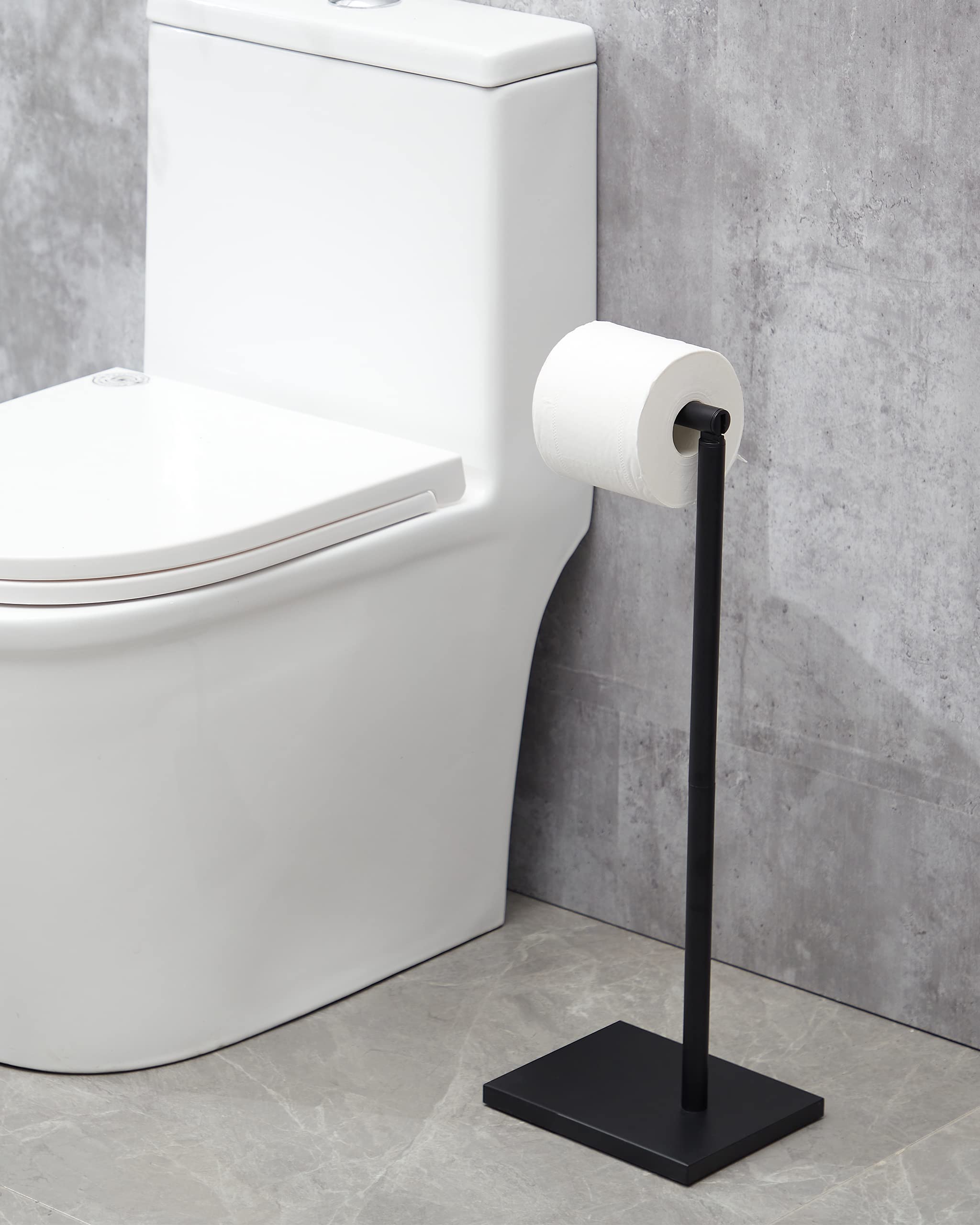Free Standing Bathroom Toilet Paper Holder Stand with Reserve  Stainless Steel Pedestal Tissue Roll Holder  Black DECLUTTR