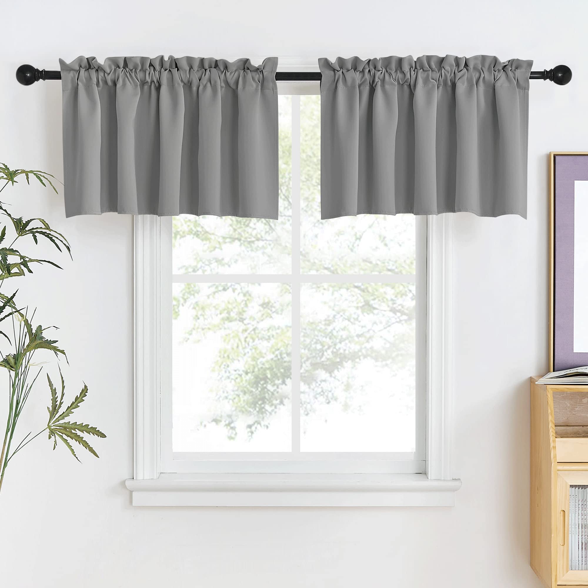 NICETOWN Silver Grey Valances for Windows, Rod Pocket Window Valances for Bathroom, Living Room, Short Blackout Valance Curtains