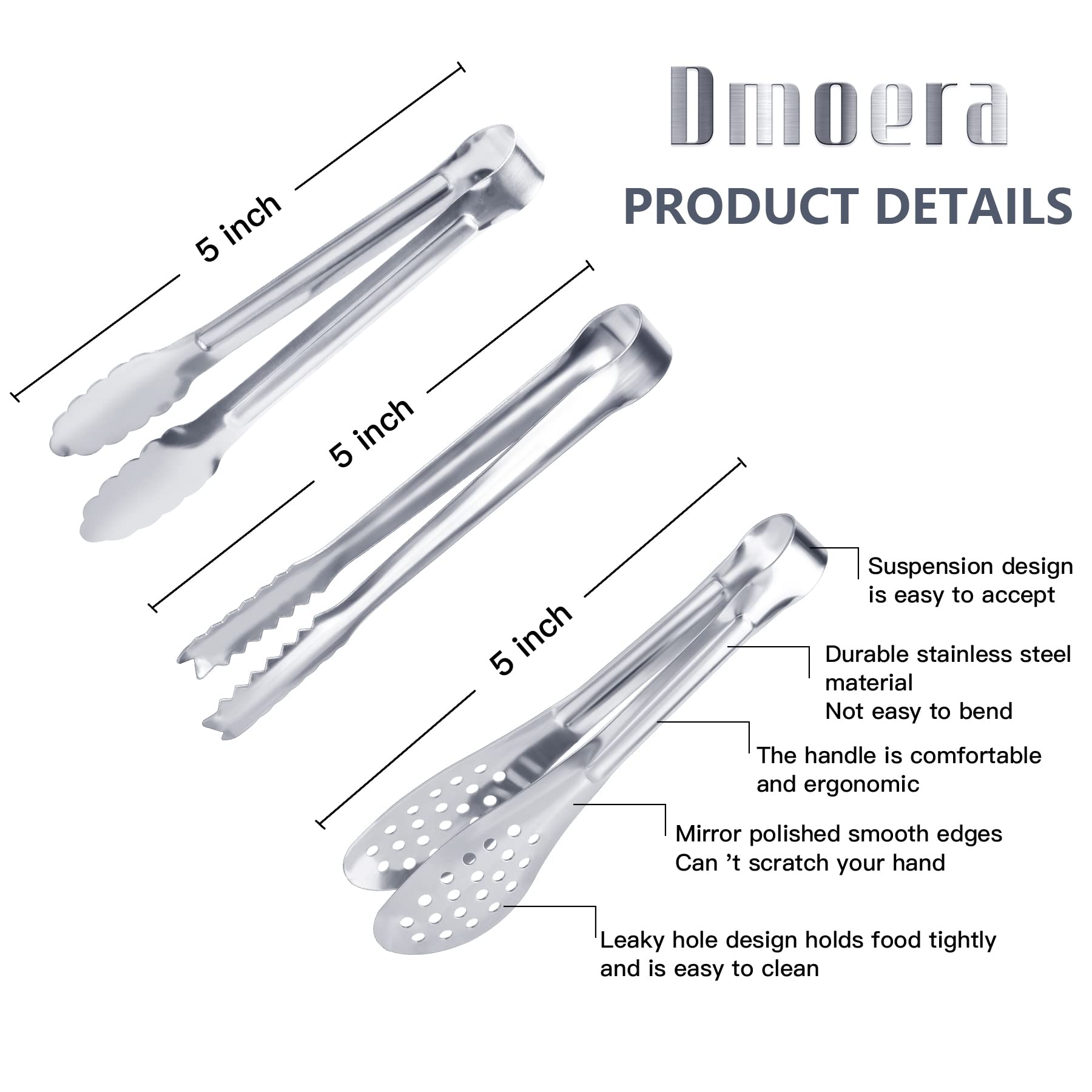 12 Pack Premium Small Serving Tongs, Dmoera Mini Stainless Steel Appetizer Tongs, 5.1Inch(12.7Cm)