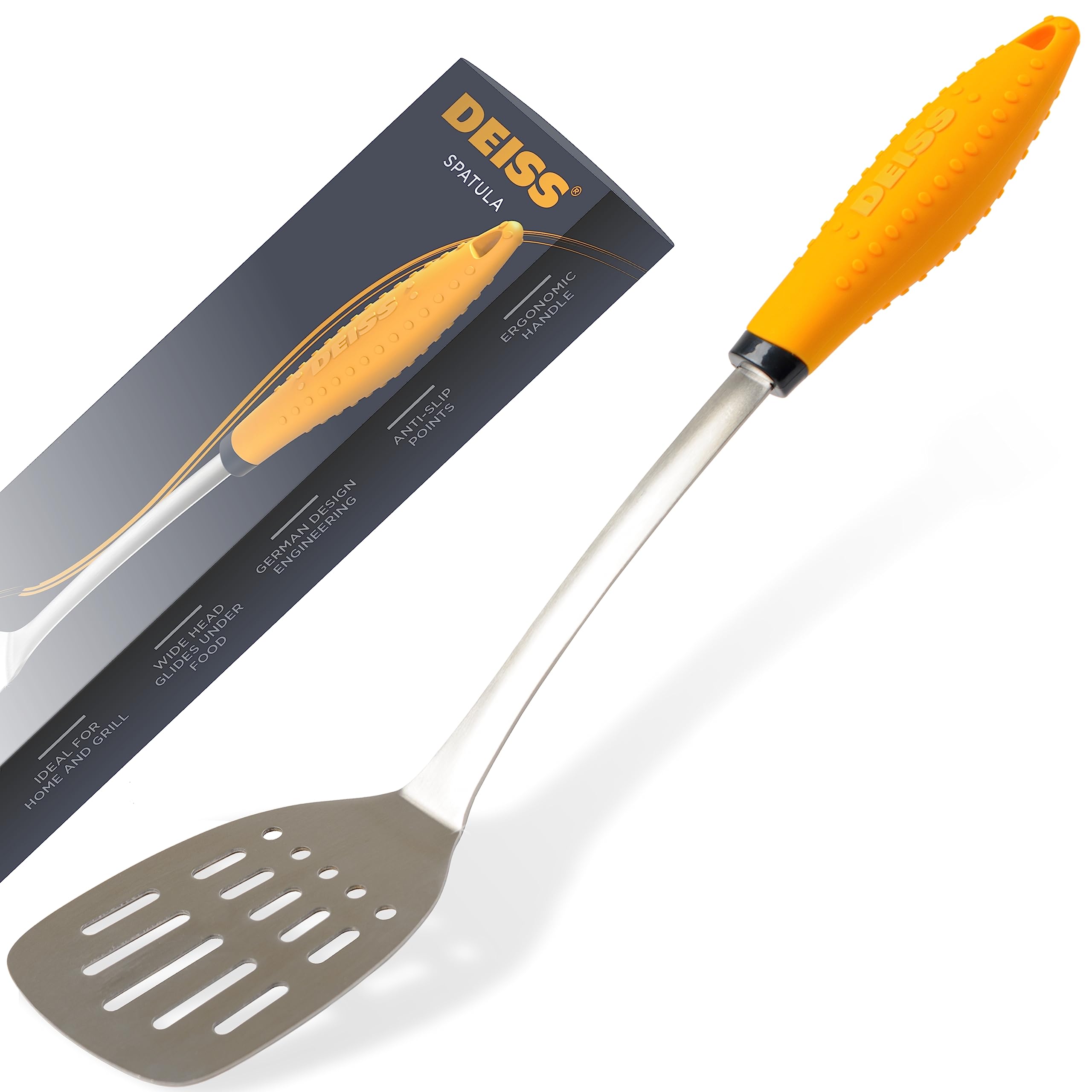 Deiss Pro Kitchen Grill Spatula Stainless Steel Heavy Duty Slotted Turner - 14.4'' Metal Spatula For Cooking, Grilling Spatula,