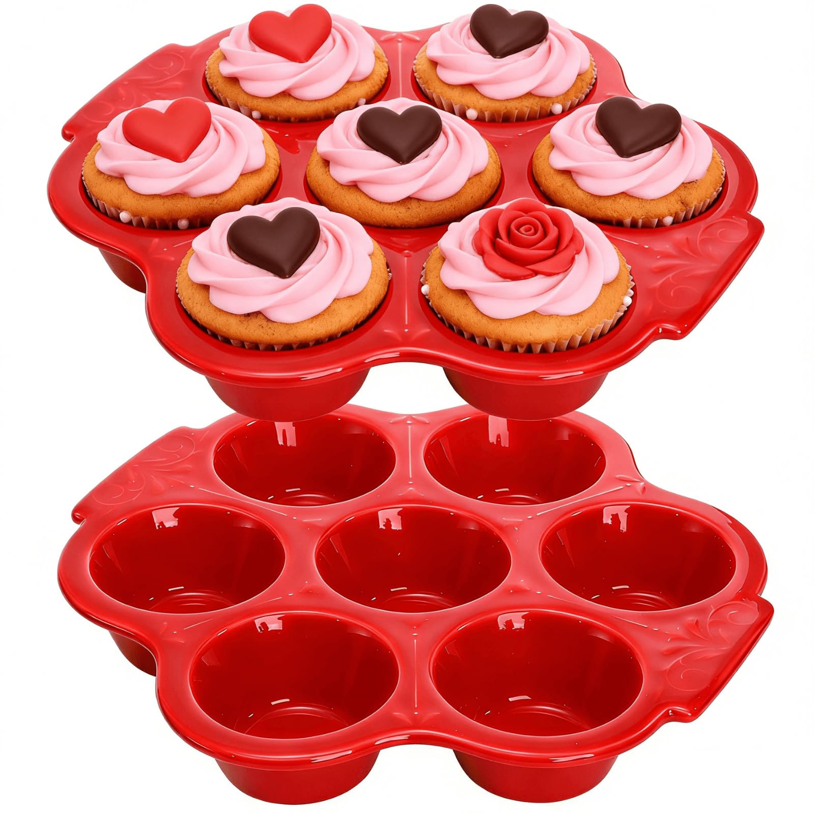 Youeon 2 Pack Red Ceramic Muffin Pans, 7 Cup Nonstick