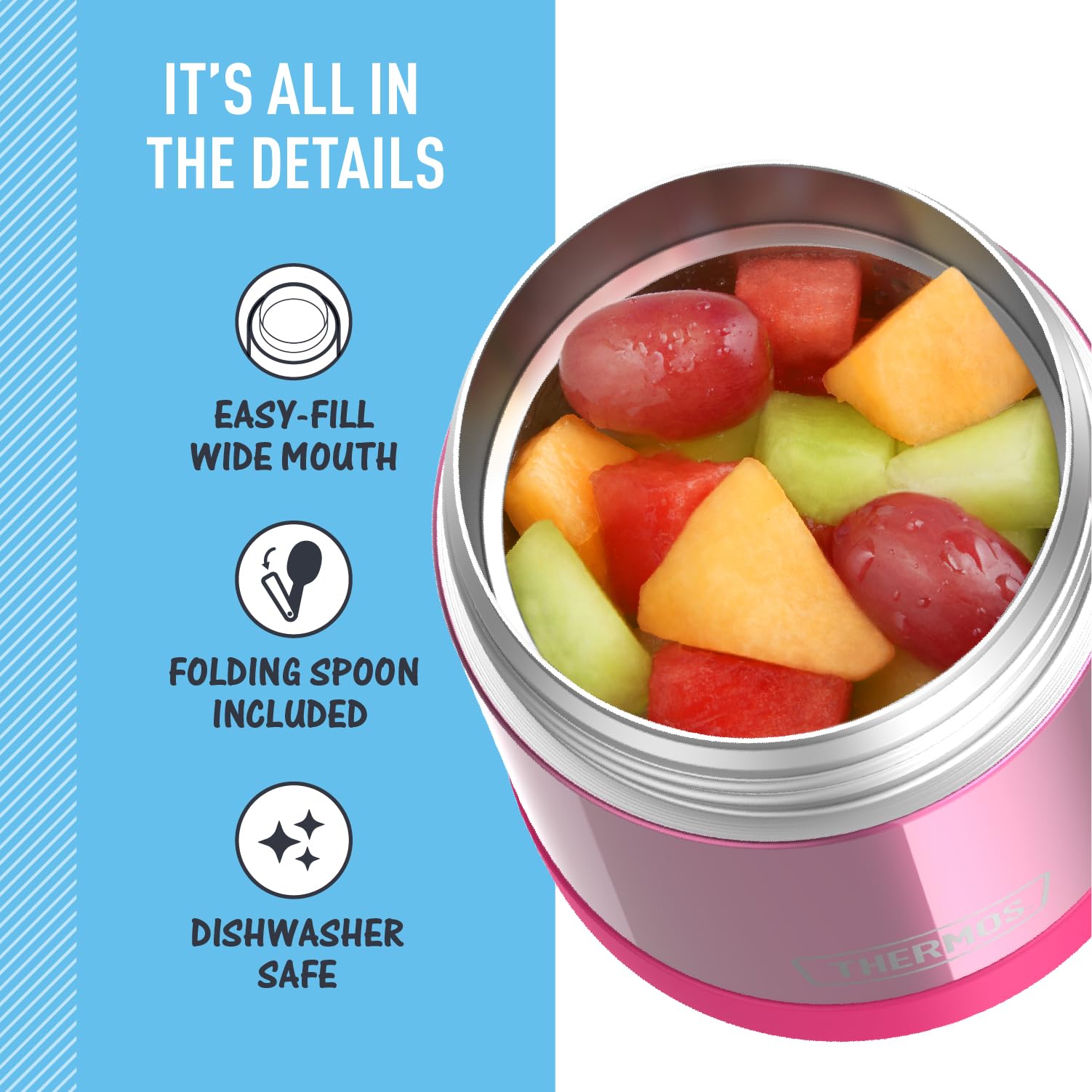 Thermos Funtainer Insulated Food Jar - 10 Ounce, Pink - Kid Friendly Food Jar With Foldable Spoon