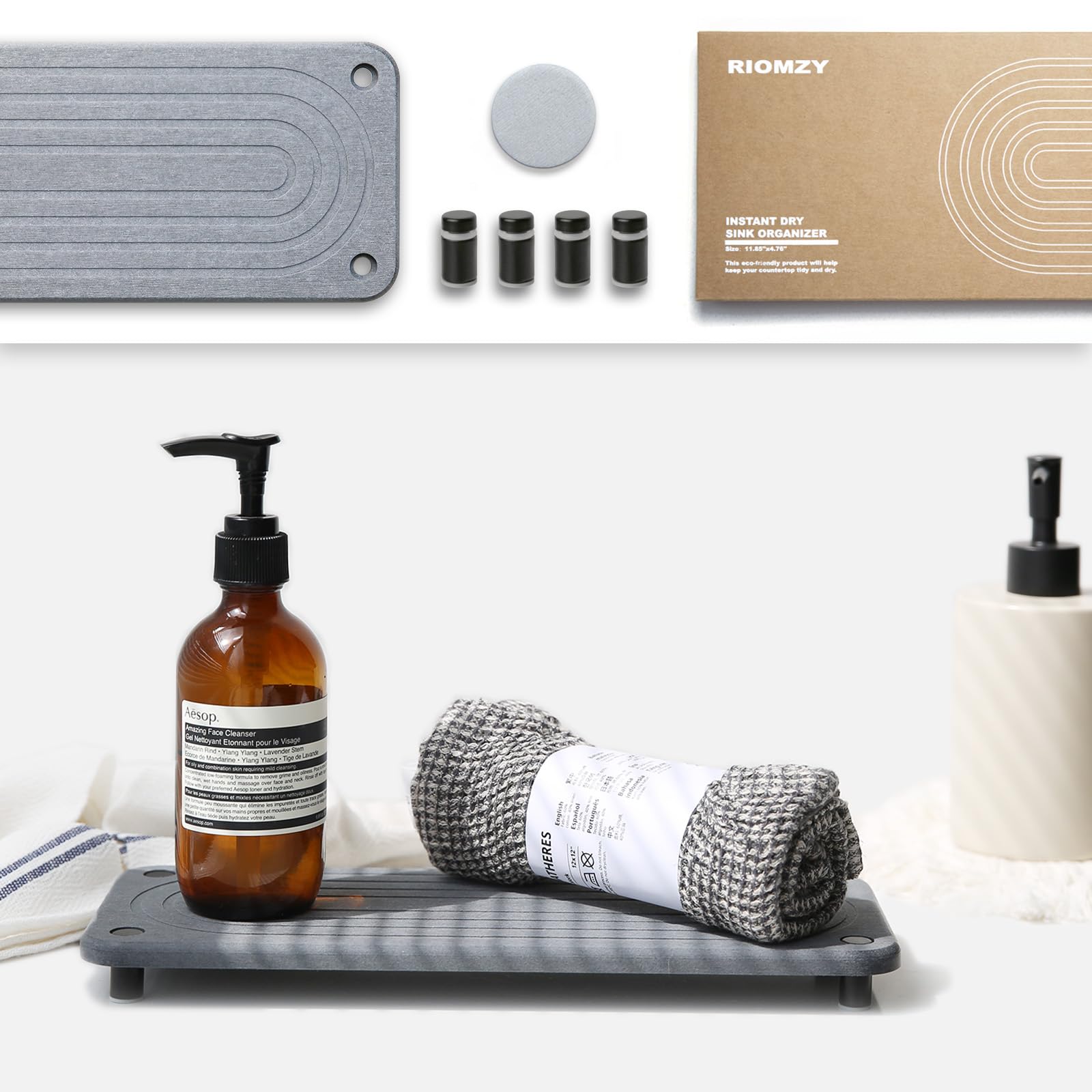 RIOMZY Instant Dry Sink Caddy Organizer - Quick Stone Drying Tray for Kitchen Bathroom Countertop Home Decor, Diatomite Stone Si