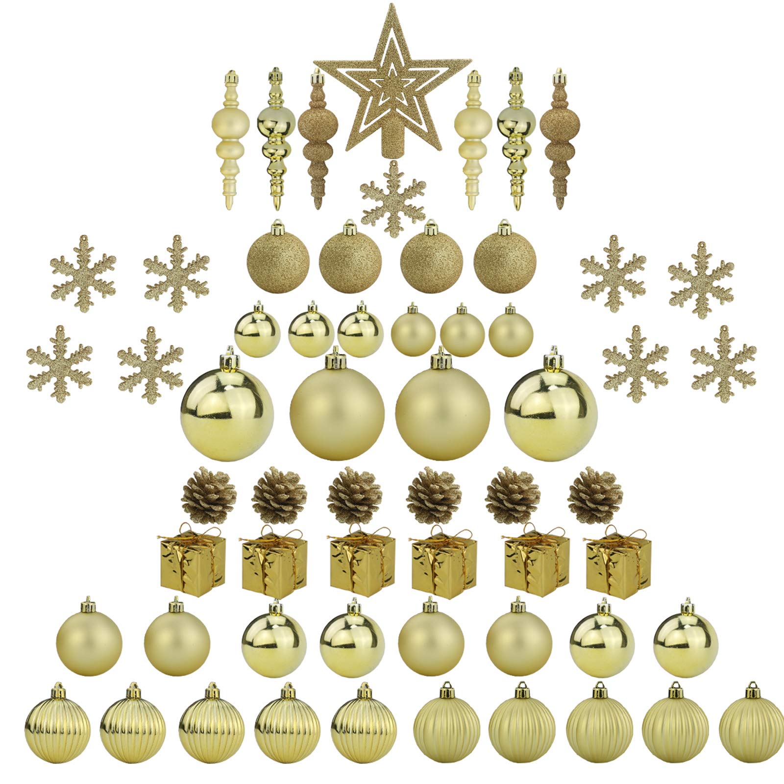 Sunnyglade 60ct Gold Christmas Tree Ball Ornaments Set Shatterproof Christmas Bling-Bling Hanging Decoration with Hand-held Gift