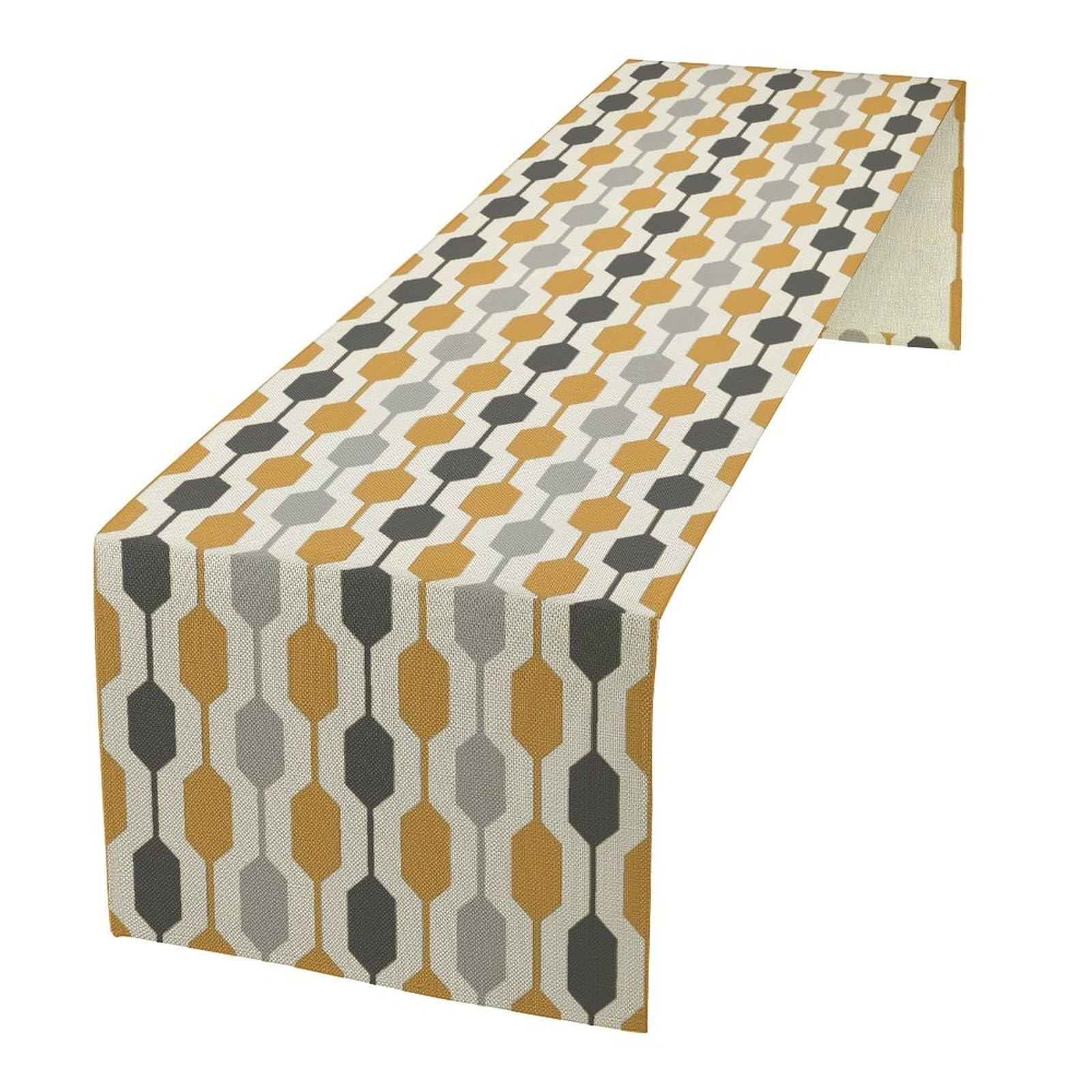 Modern Geometric Dining Table Runner, Mid Century Modern Geometric Yellow Gray Pattern Dinner Table Decoration For Home Living R