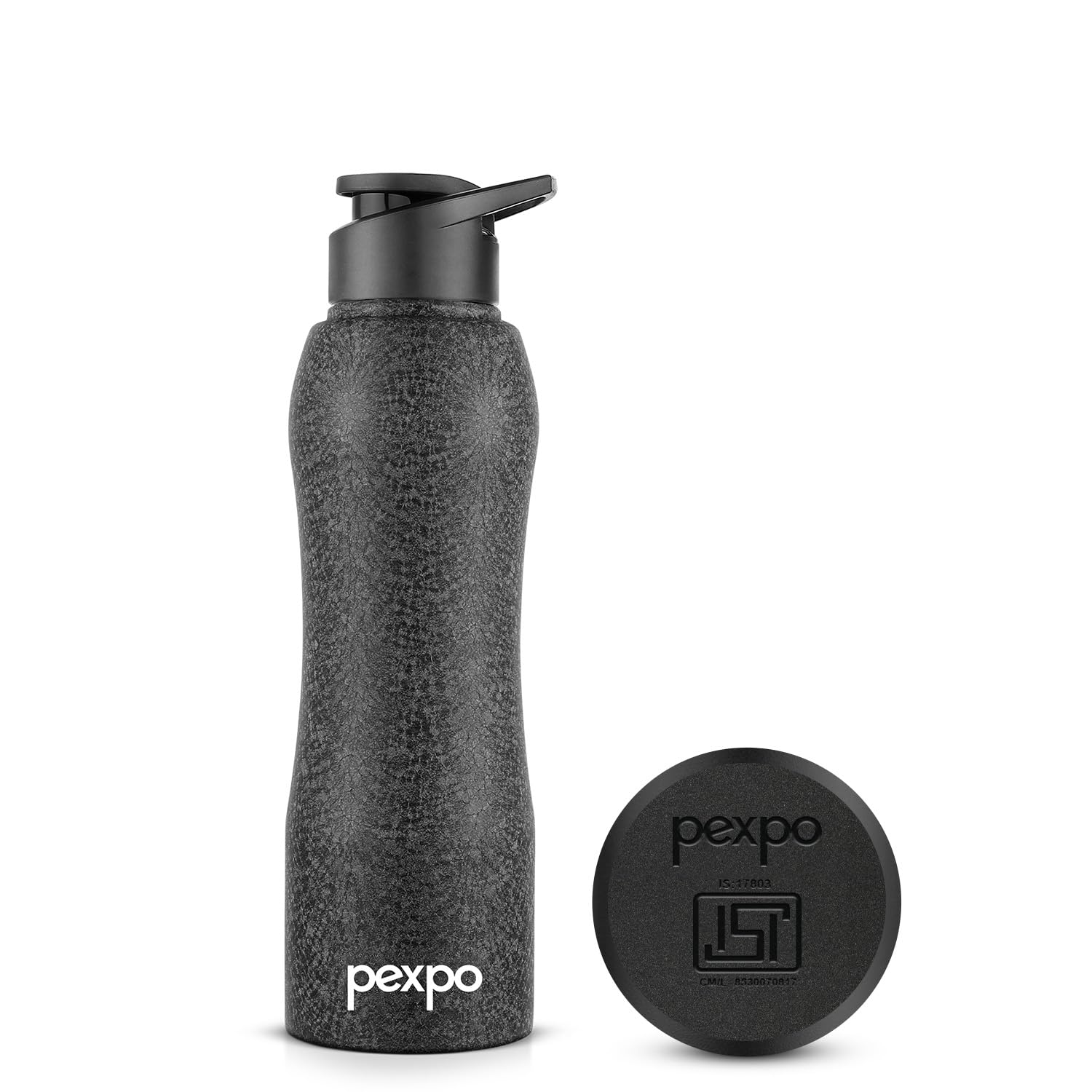 Pexpo Bistro Isi Certified Stainless Steel Fridge Cooling/Sports Sipper Water Bottle 750Ml, Black|Single Walled|Easy Grip | Home