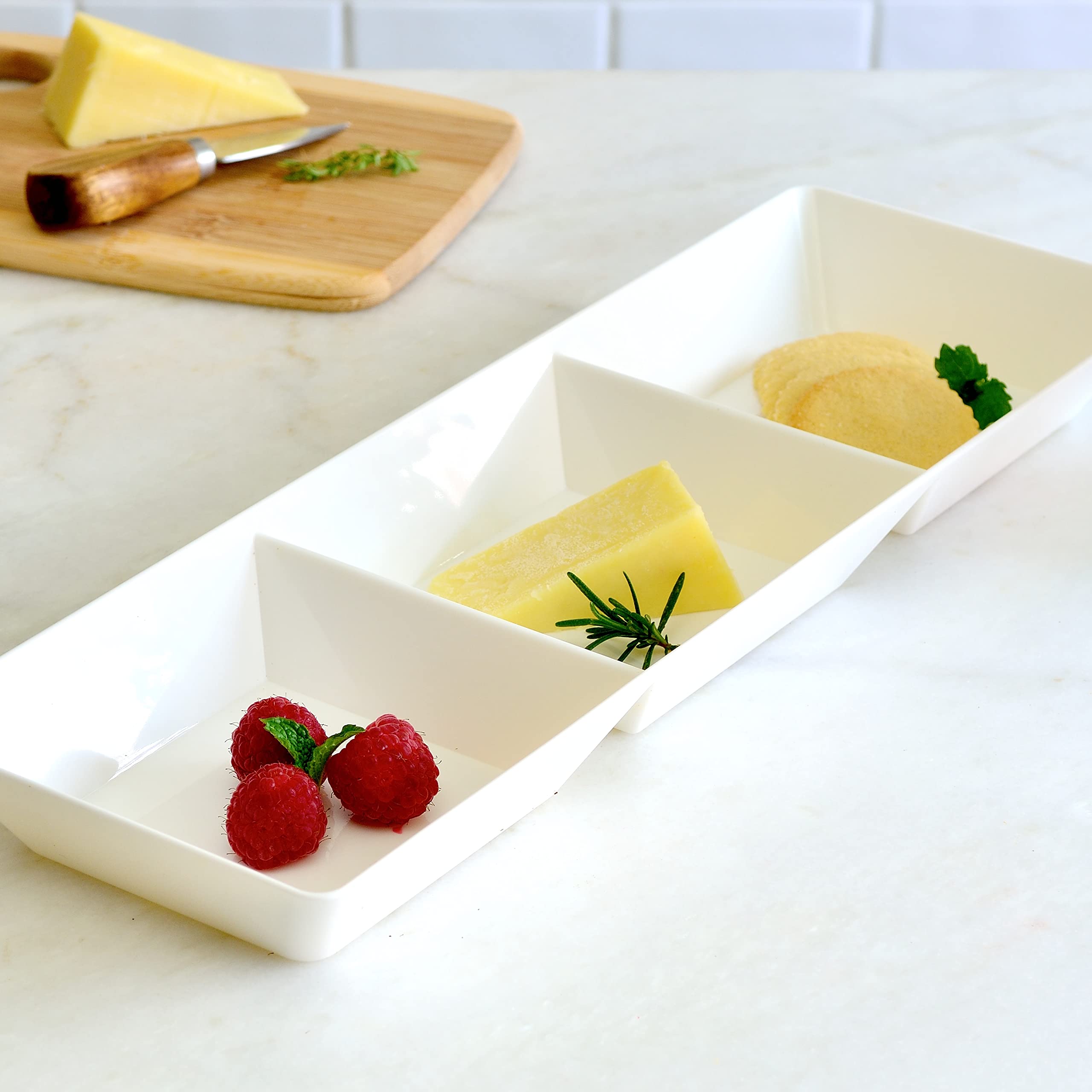 Youngever 4 Pack Stackable Serving Trays, Compartment Plastic Serving Trays, Serving Platters For Party, 15 Inch X 5 Inch (White