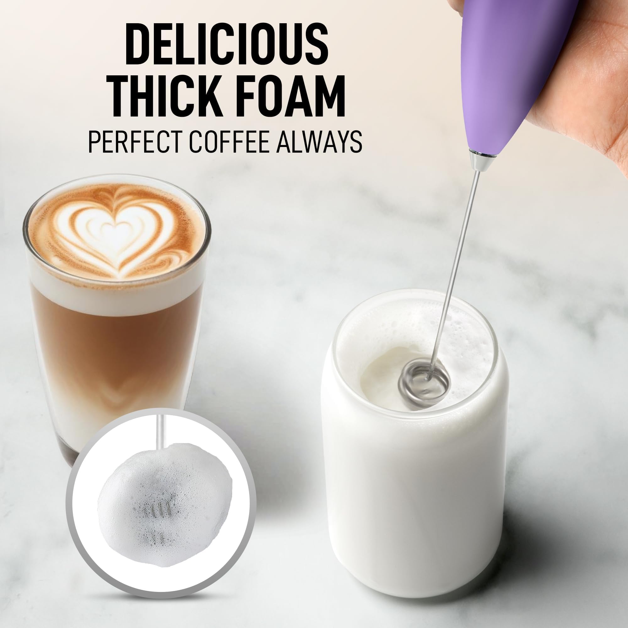 Zulay Kitchen Whisk Milk Frother with 4 Duracell Batteries - Powerful Handheld Foam Maker for Coffee, Lattes, Matcha, Hot Chocol
