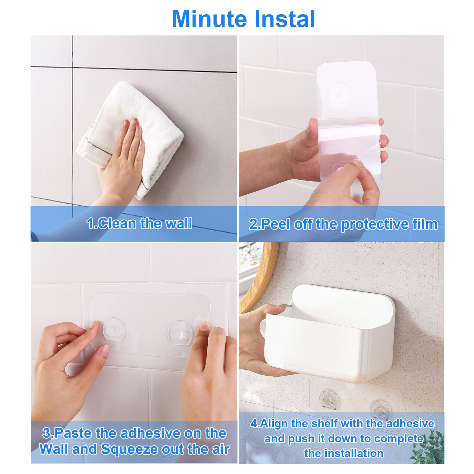 2Pc Clear Wall Mount Organizer, Adhesive Cabinet Door Organizer,Self Adhesive Organizer For Wall,Shower Caddy No Drilling Hang W